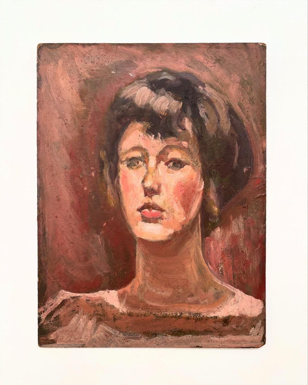 Female Portrait, Oil On Board, 1960s photo furniture