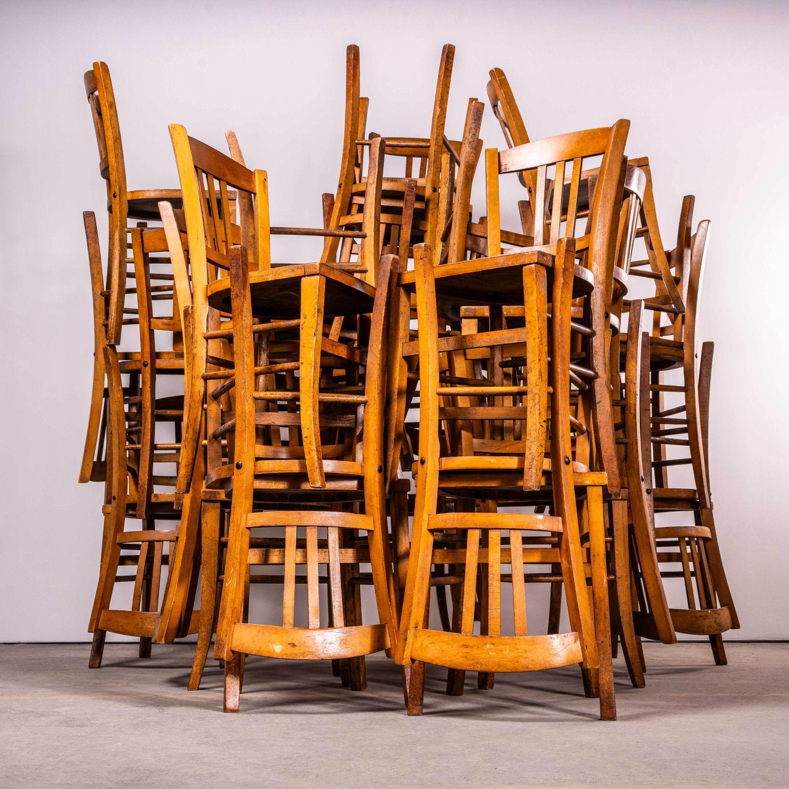 1950’s French Warm Oak Farmhouse Dining Chairs – Set Of Four photo for sale