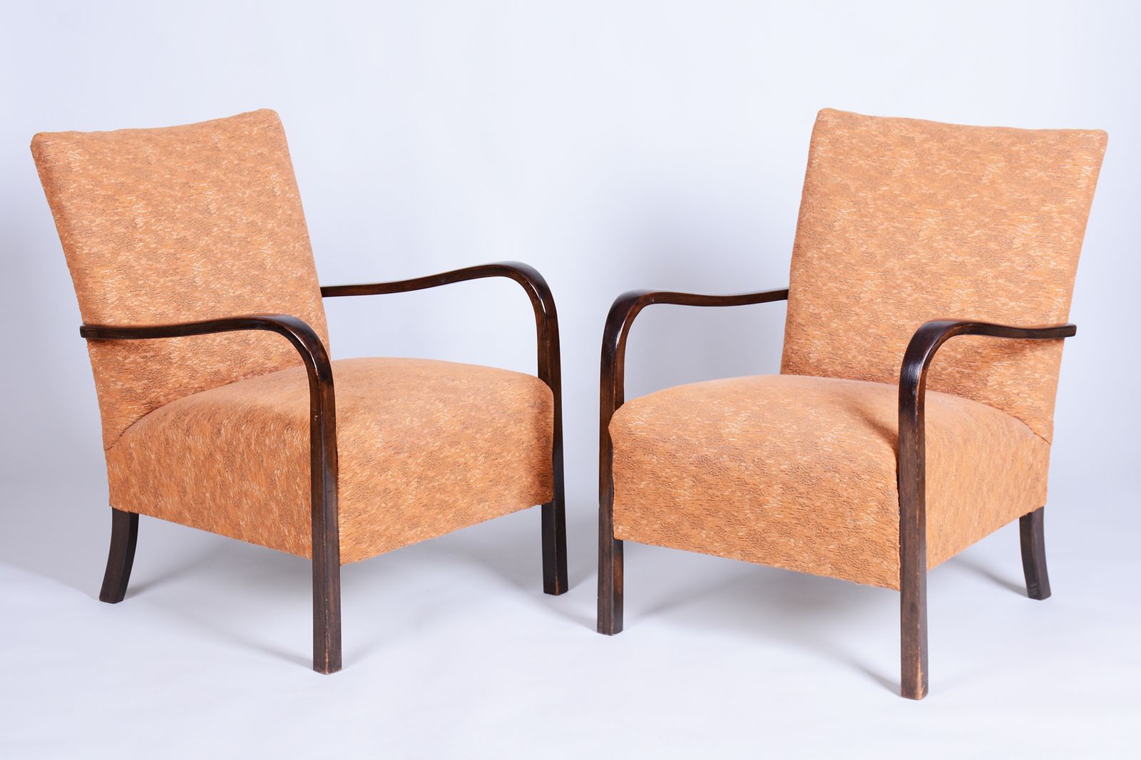 Pair Of Restored Art Deco Armchairs, Beech, Polish, Reupholstered, Czech, 1930s