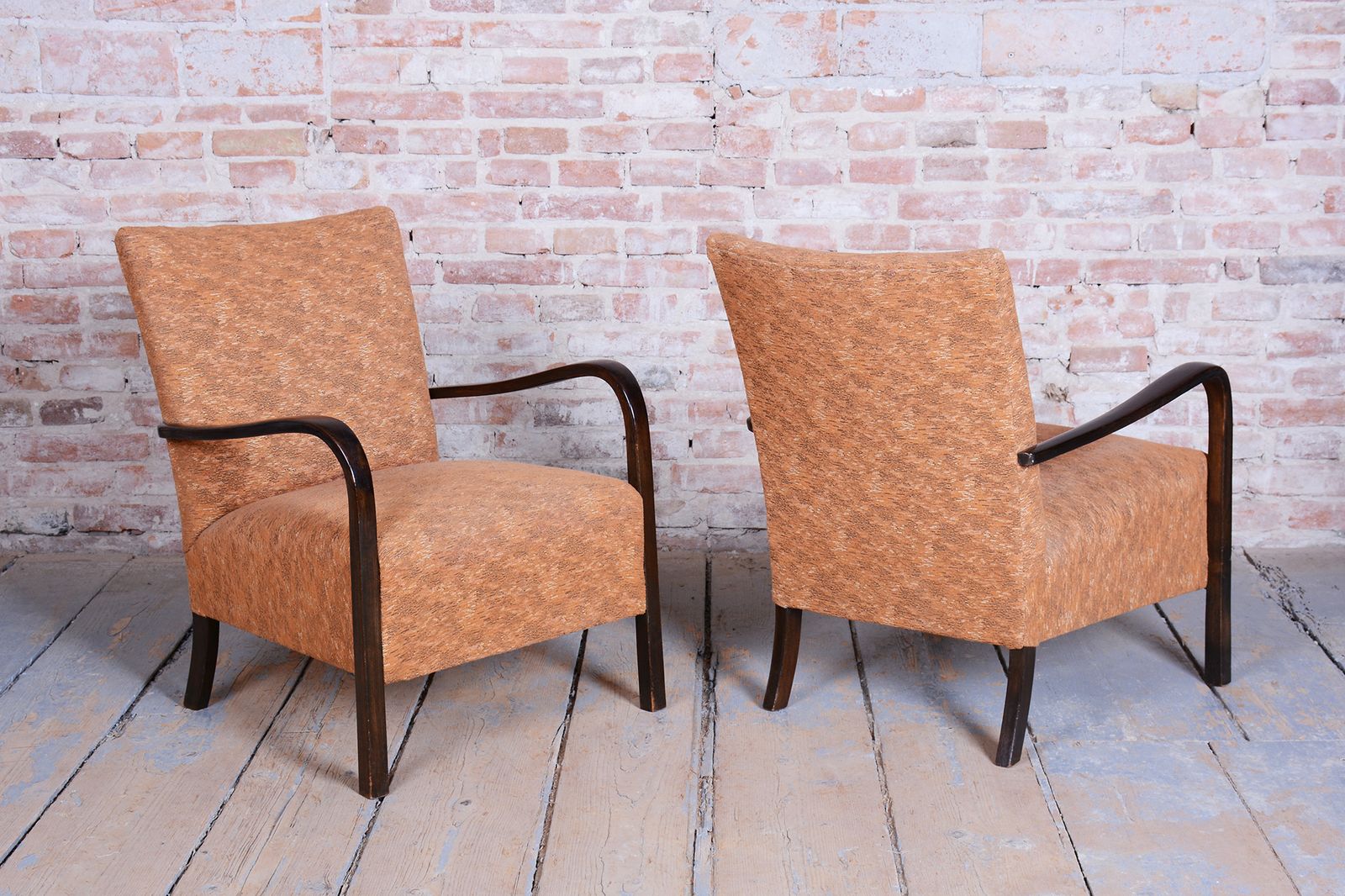 Pair Of Restored Art Deco Armchairs, Beech, Polish, Reupholstered, Czech, 1930s photo vinterior