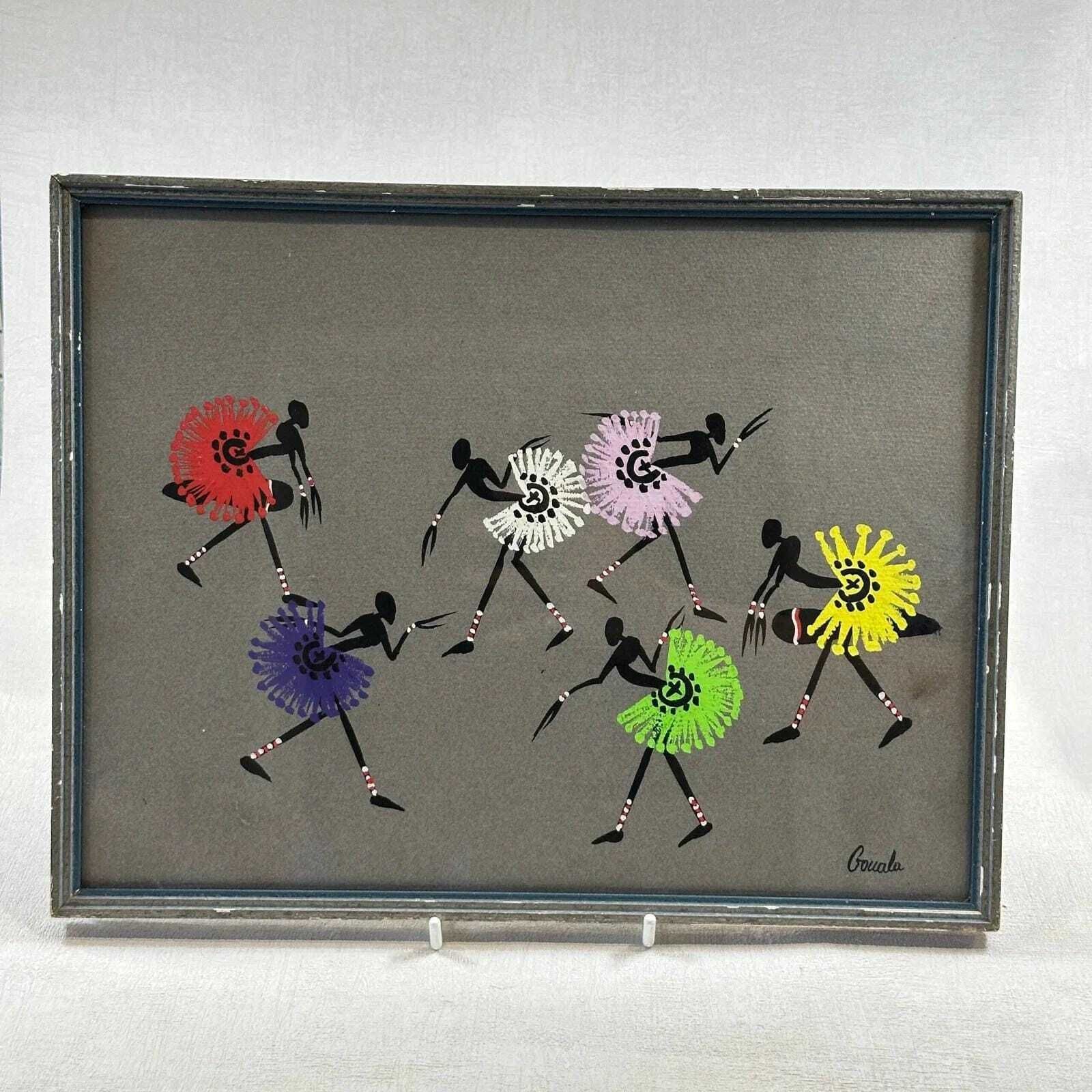 Mid Century 1950s African Tribal Art   Framed Dancers With Colorful Tutús   Gouala