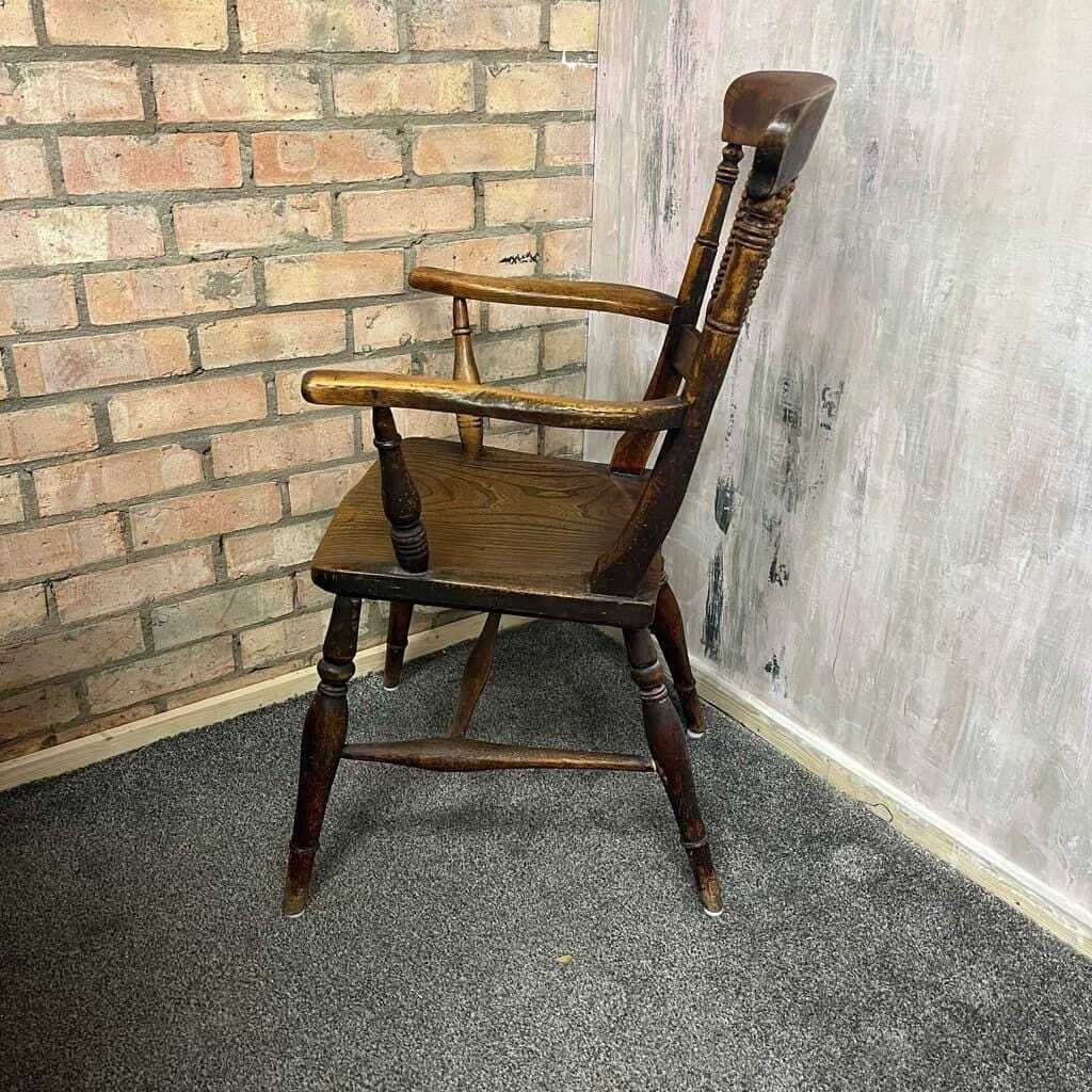 Antique 20thc Wooden Carver Armchair Ornate Beaded Back Turned Legs photo Furniture
