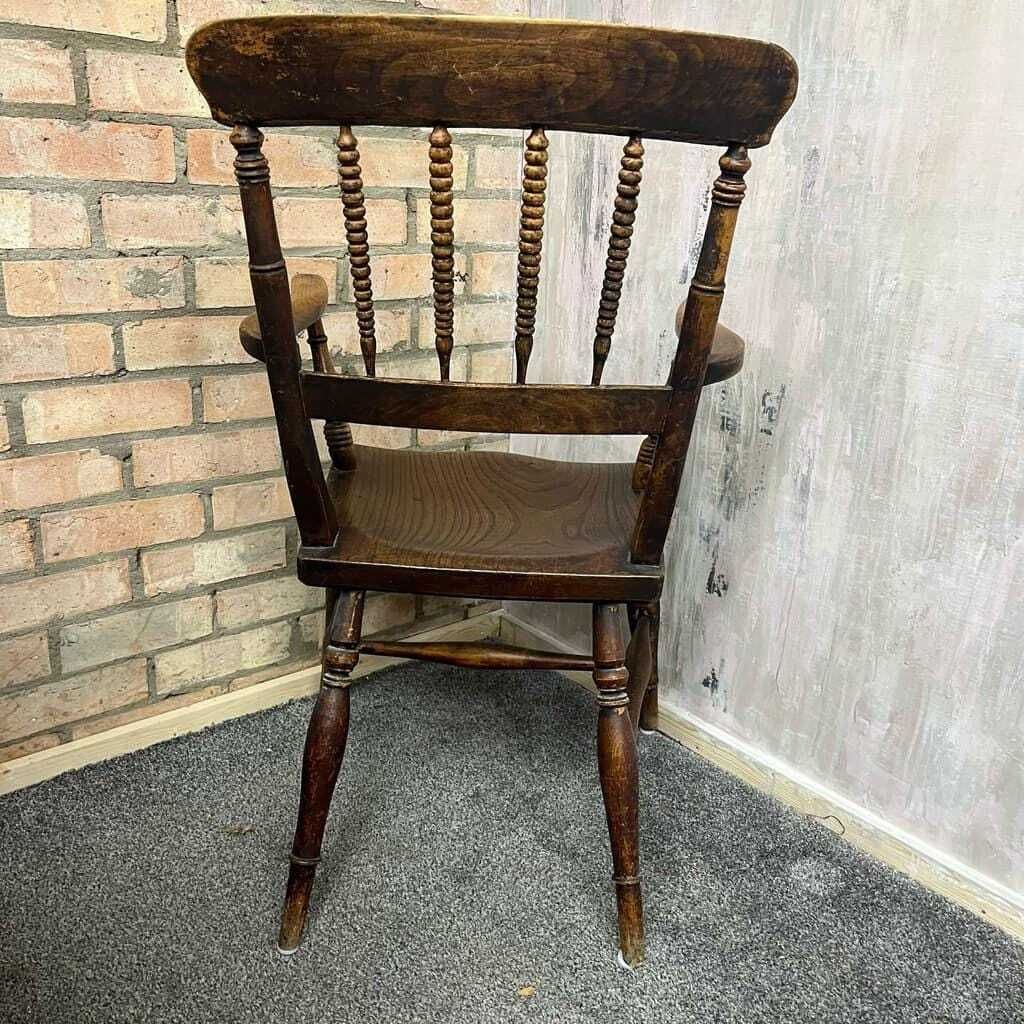 Antique 20thc Wooden Carver Armchair Ornate Beaded Back Turned Legs photo vinterior