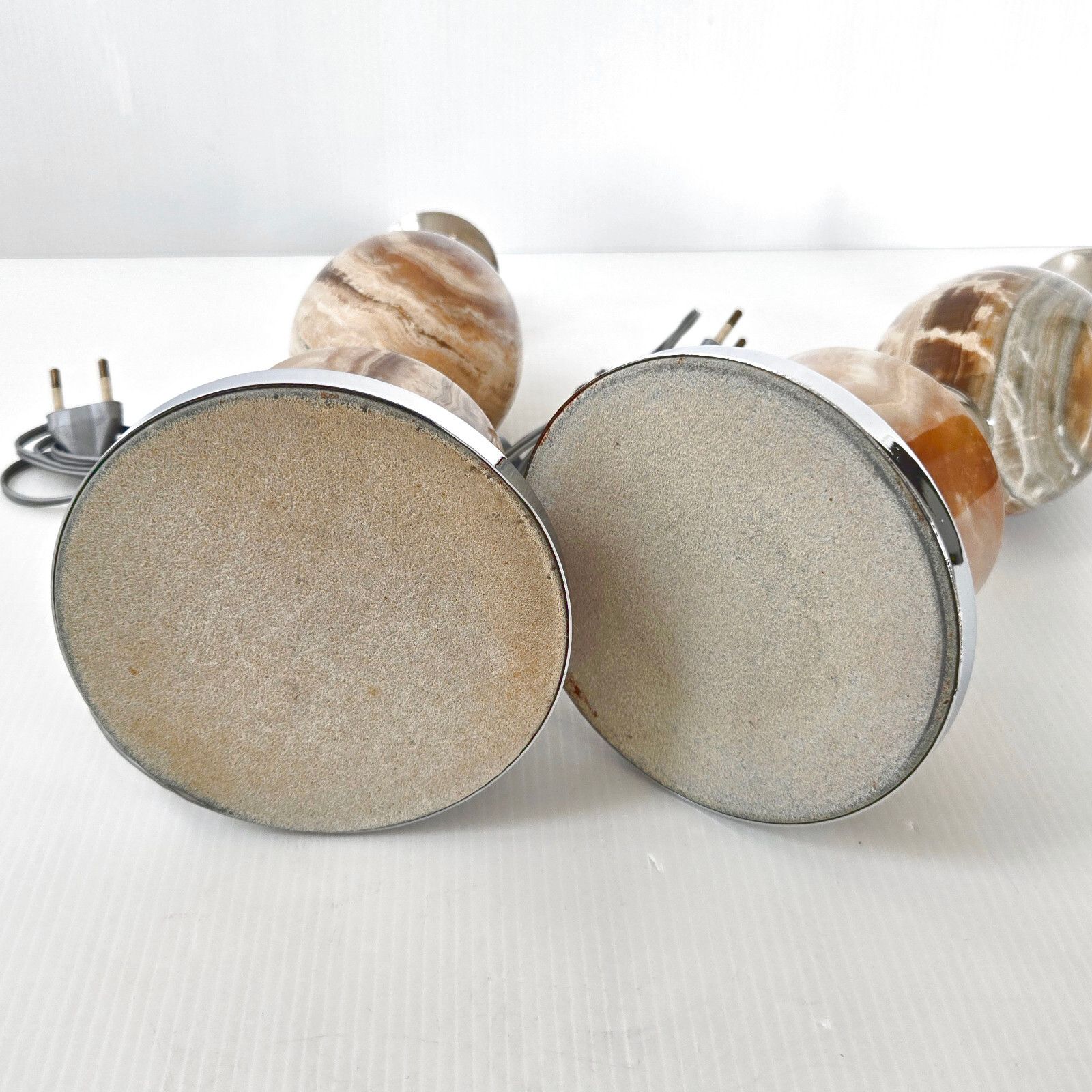 photo furniture Pair Of Vintage 1970 Marble & Steel Chrome Dlg Barber House Egg Lamps