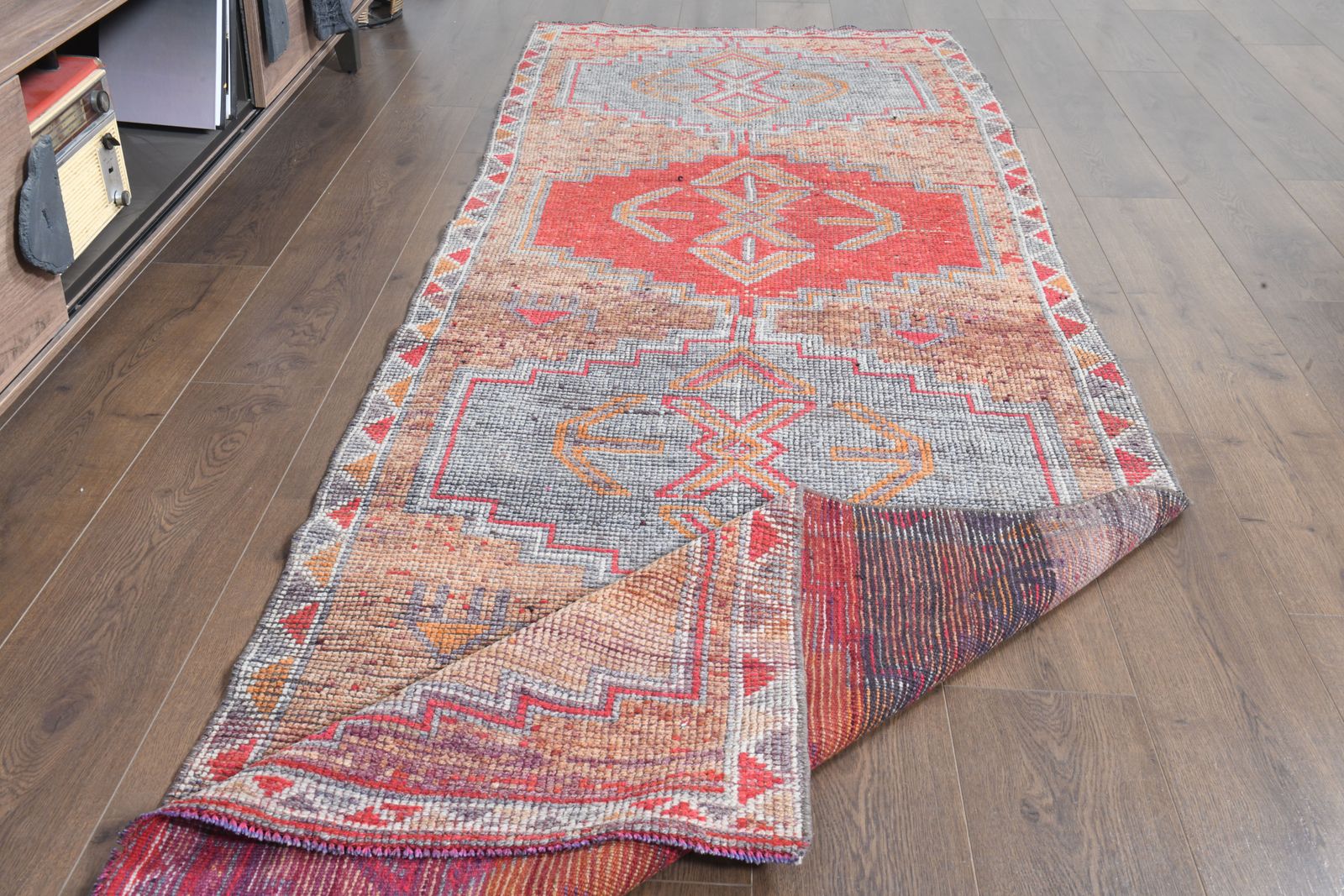 3'4x10'3 Ft, Faded Purple Vintage Turkish Runner, Washable, Low Pile, Stair Decor, Hallway Decor, Kitchen Rug, Wool, Handmade Oushak Rugs