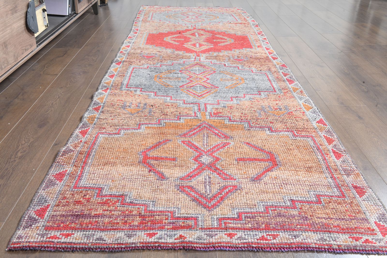 3'4x10'3 Ft, Faded Purple Vintage Turkish Runner, Washable, Low Pile, Stair Decor, Hallway Decor, Kitchen Rug, Wool, Handmade Oushak Rugs photo vintage