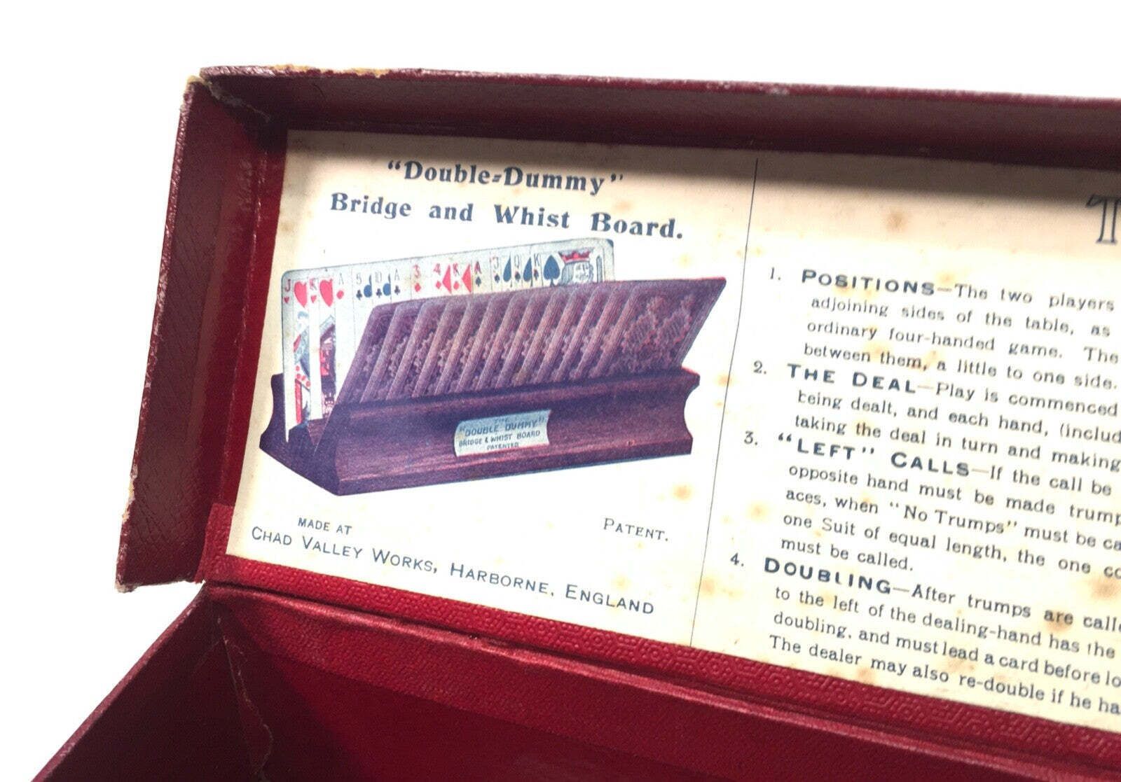 Antique Wooden Chad Valley’s Double Dummy Bridge & Whist Board In Original Box photo vinterior