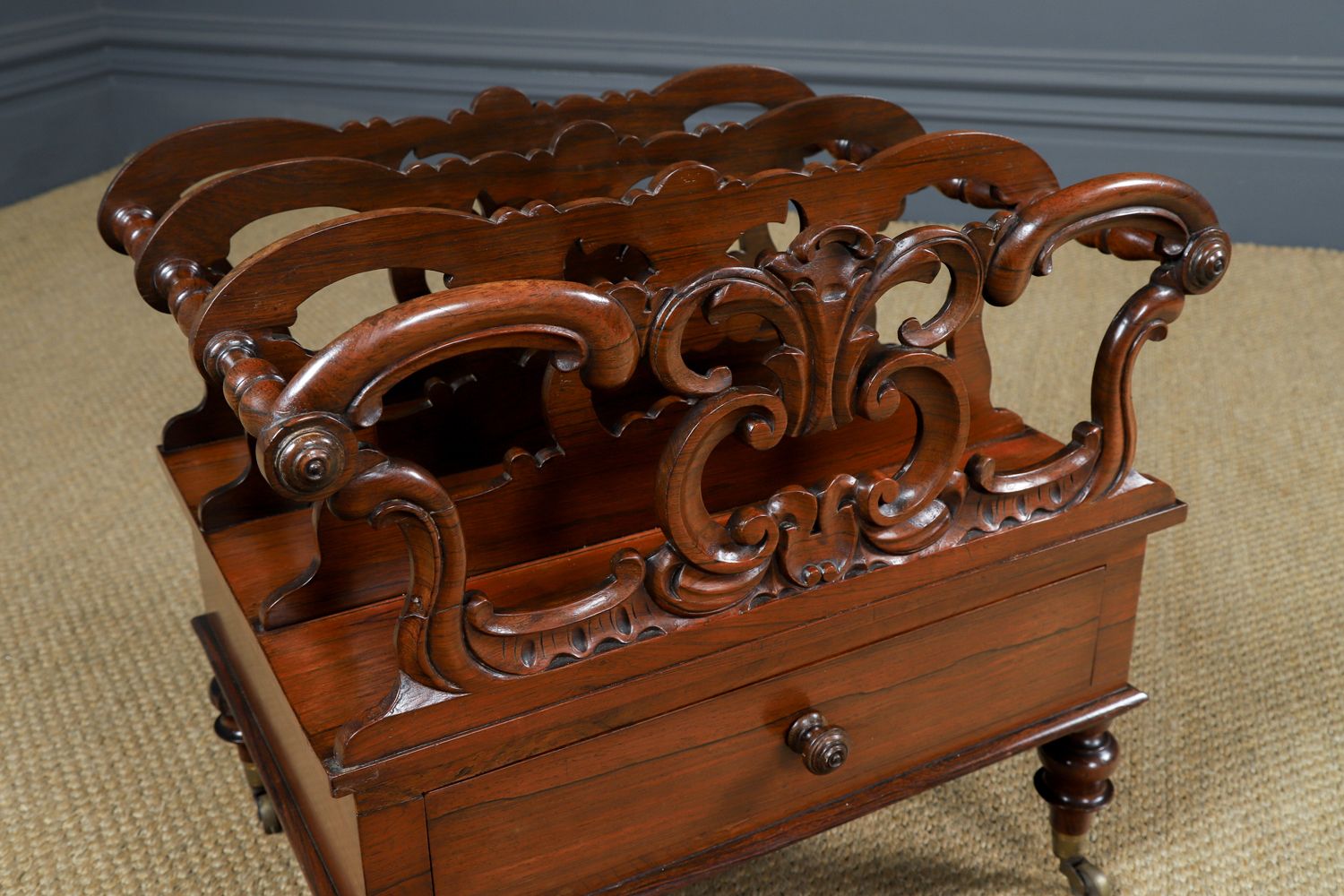 1295.0 English Regency Rosewood Canterbury Newspaper Magazine Sheet Music Paper Rack Tidy Stand (Circa 1830) photo