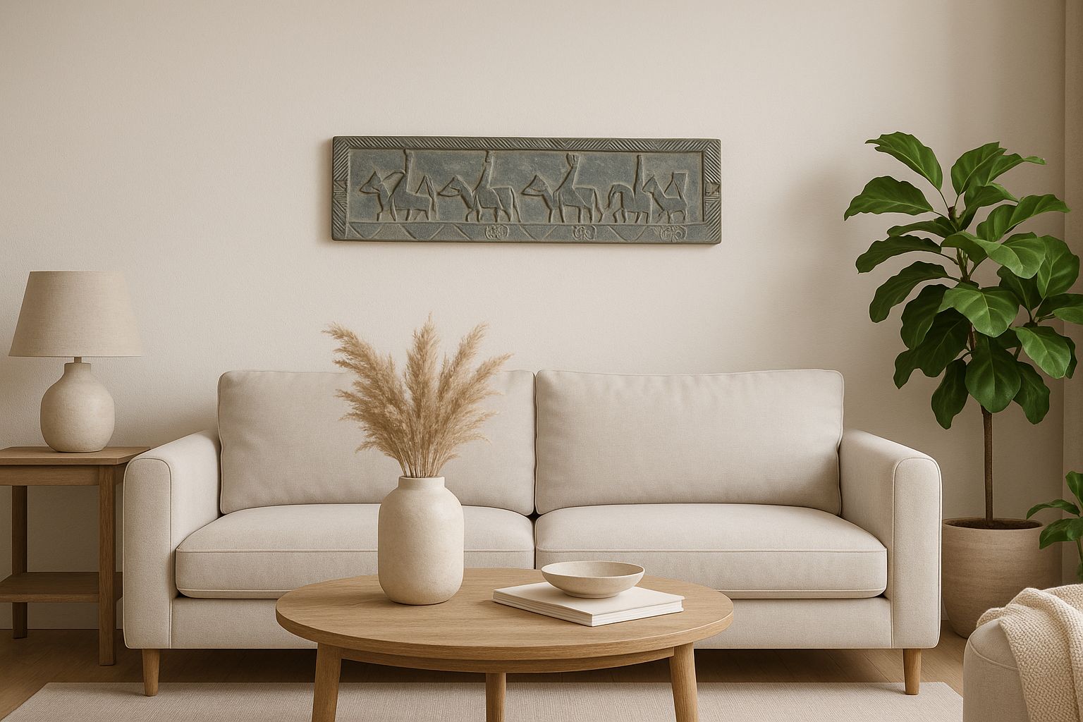 Antique Hand Carved Assyrian Wall Decor, Late 1800s – Teakwood Tribal Art With Warriors & Horses photo Art