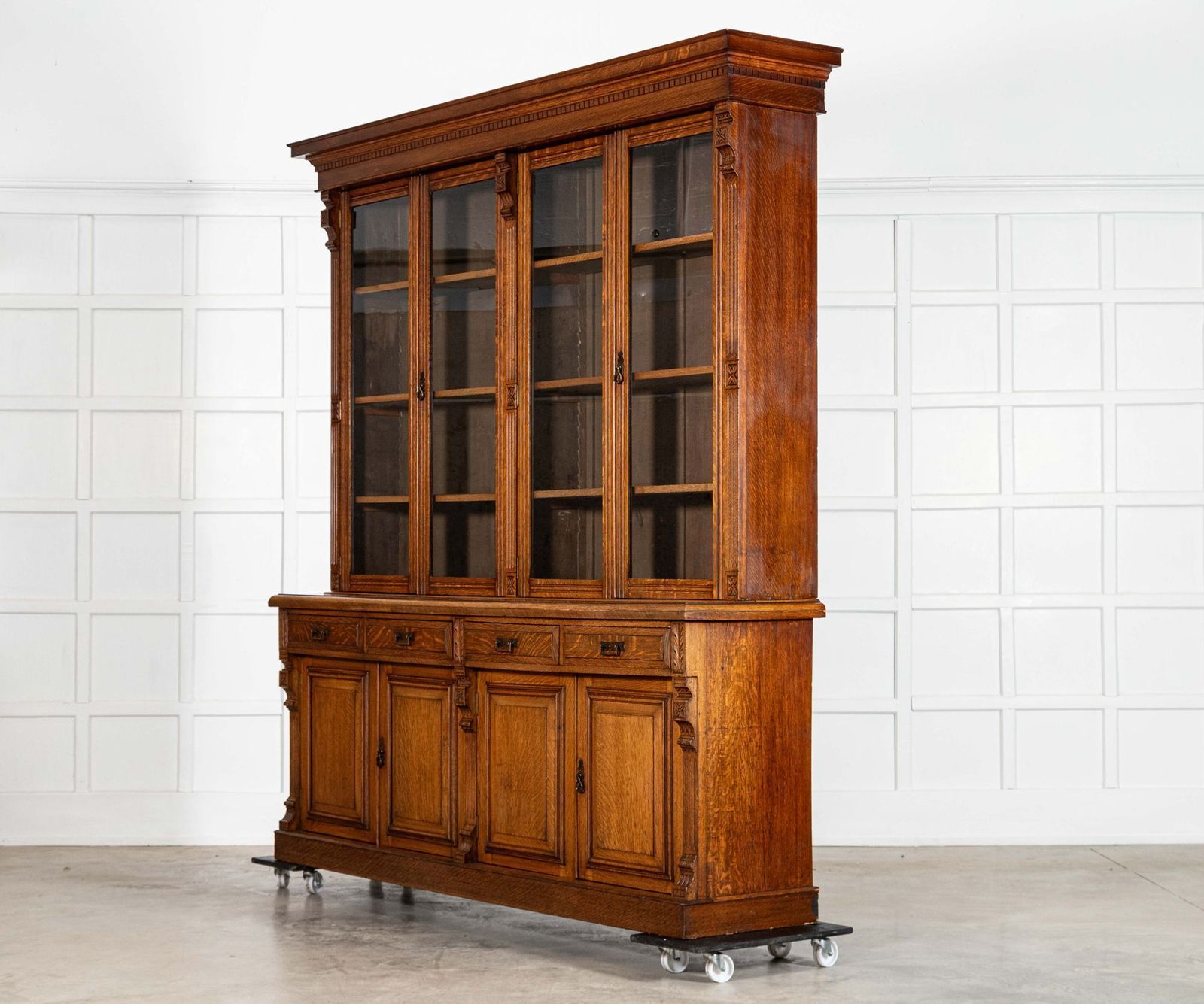 Monumental English 19thc Oak Glazed Library Bookcase photo 8913.0