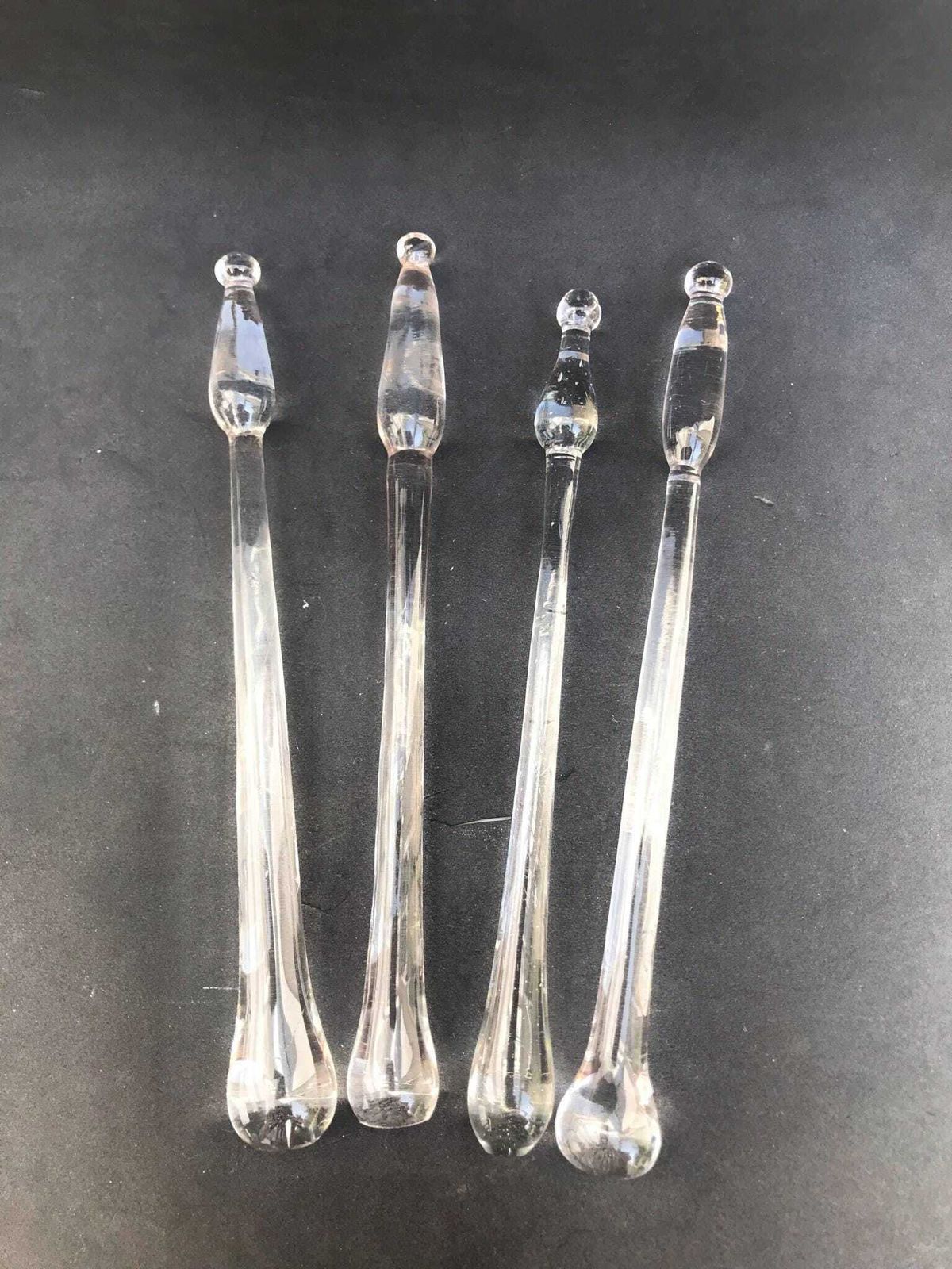 Swizzle Sticks Glass Set 4 Handmade Vintage Drink Stirrers Cocktail Mixers Clear Glass Sticks Gift For Him Danish Design Scandinavian Bar photo for sale