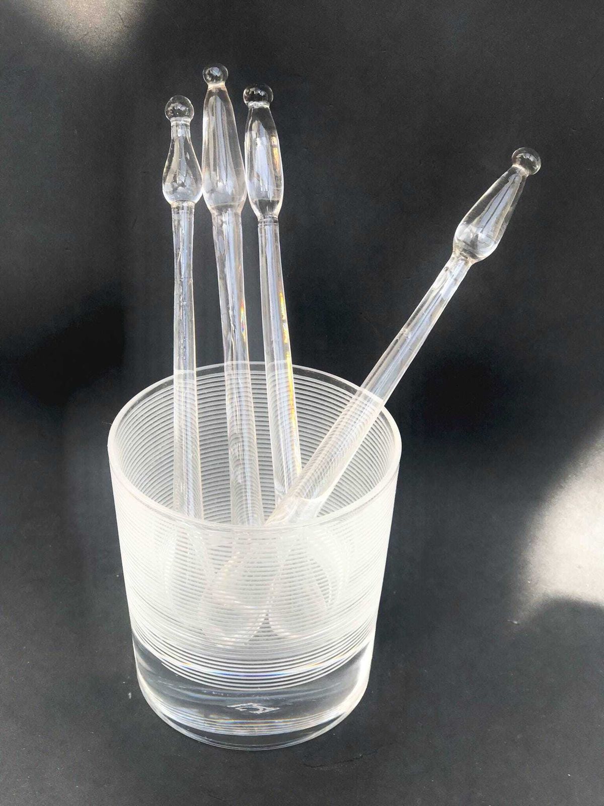 Swizzle Sticks Glass Set 4 Handmade Vintage Drink Stirrers Cocktail Mixers Clear Glass Sticks Gift For Him Danish Design Scandinavian Bar photo vintage