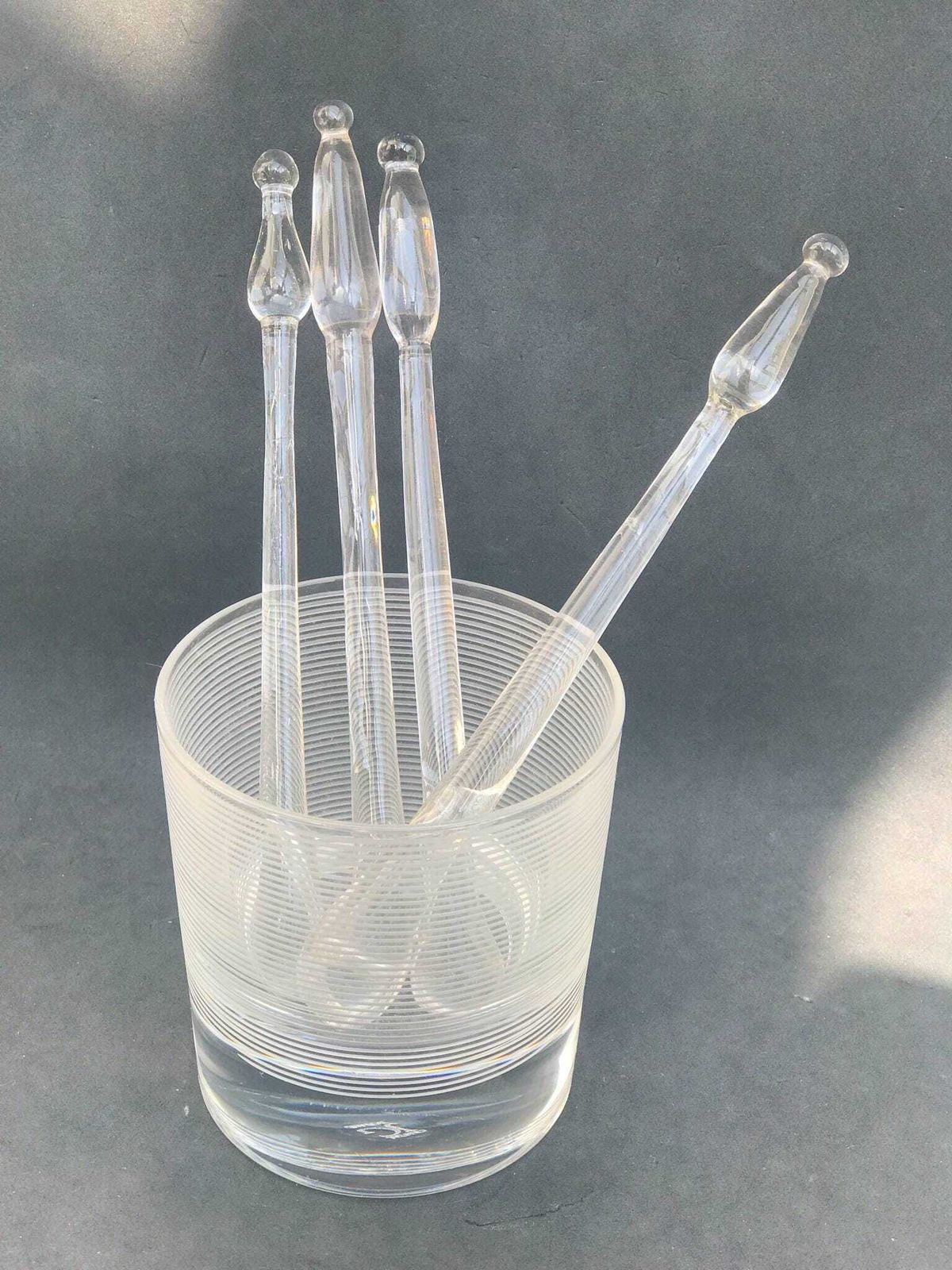 photo furniture Swizzle Sticks Glass Set 4 Handmade Vintage Drink Stirrers Cocktail Mixers Clear Glass Sticks Gift For Him Danish Design Scandinavian Bar