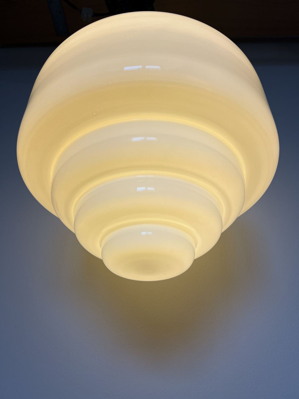 Vintage Large Opaline Glass Pendant Lamp – Excellent Condition – France – 1930s photo 463.0