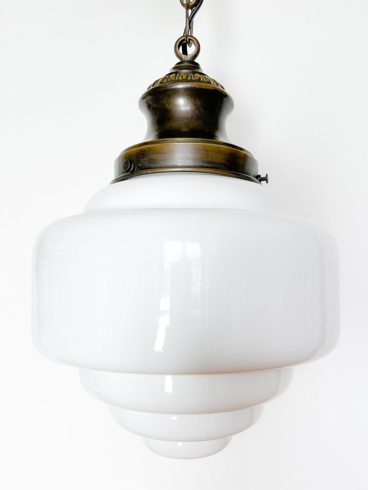 Vintage Large Opaline Glass Pendant Lamp – Excellent Condition – France – 1930s photo vintage