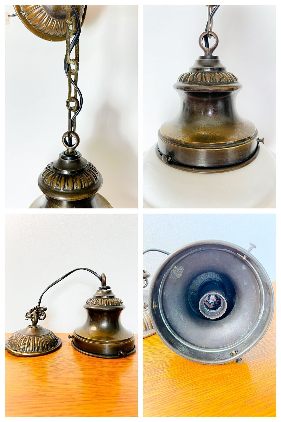 photo furniture Vintage Large Opaline Glass Pendant Lamp – Excellent Condition – France – 1930s