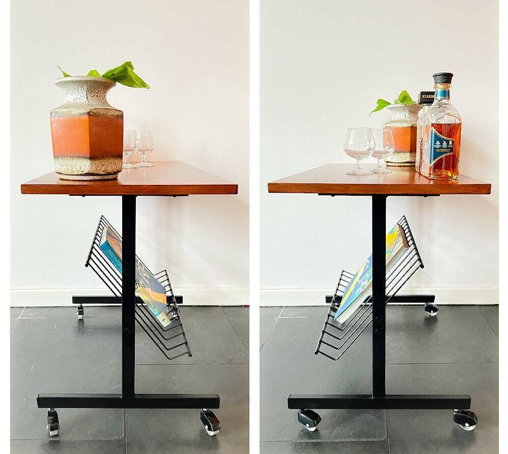 Vintage Mid Century Table On Wheels   Wood, Metal   60/70s   Trolley  Tv Table   Audio Table photo Furniture