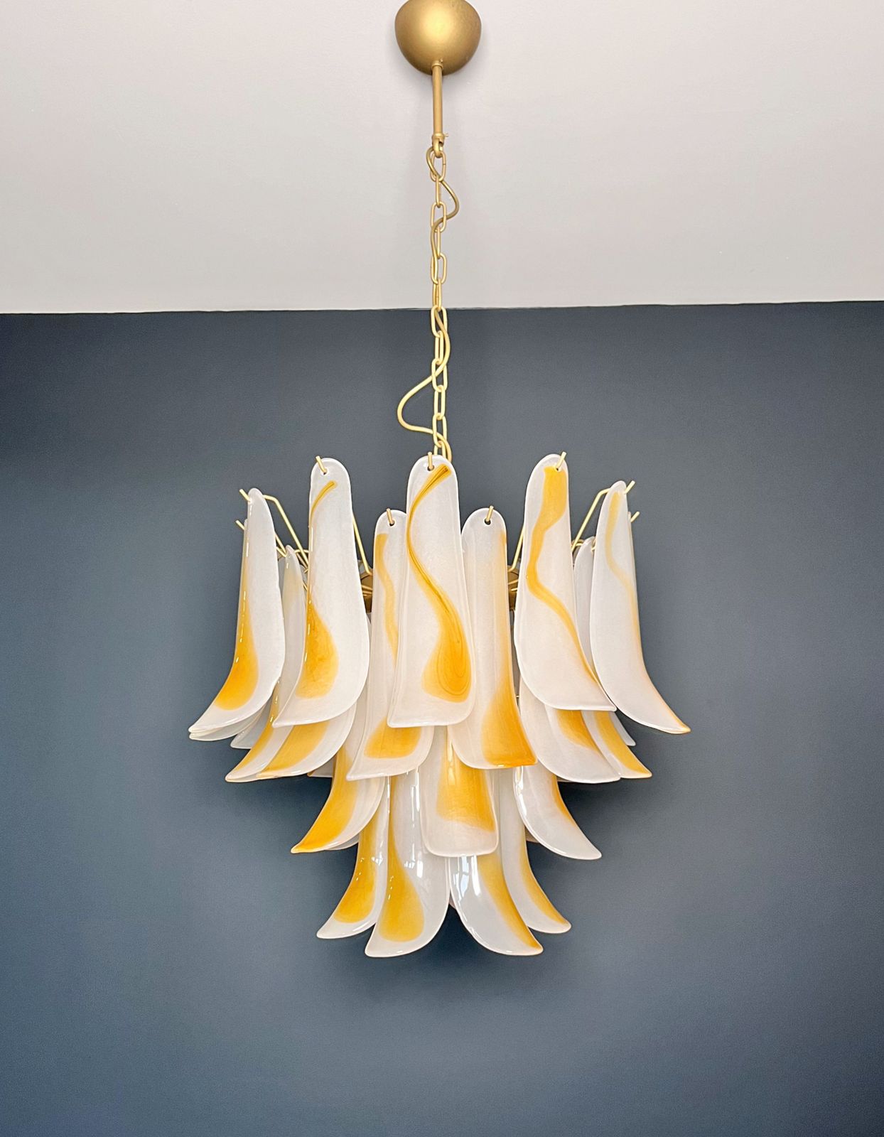 Italian Vintage Murano Chandelier   36 Acid Etched Amber Glass Petals photo Lighting