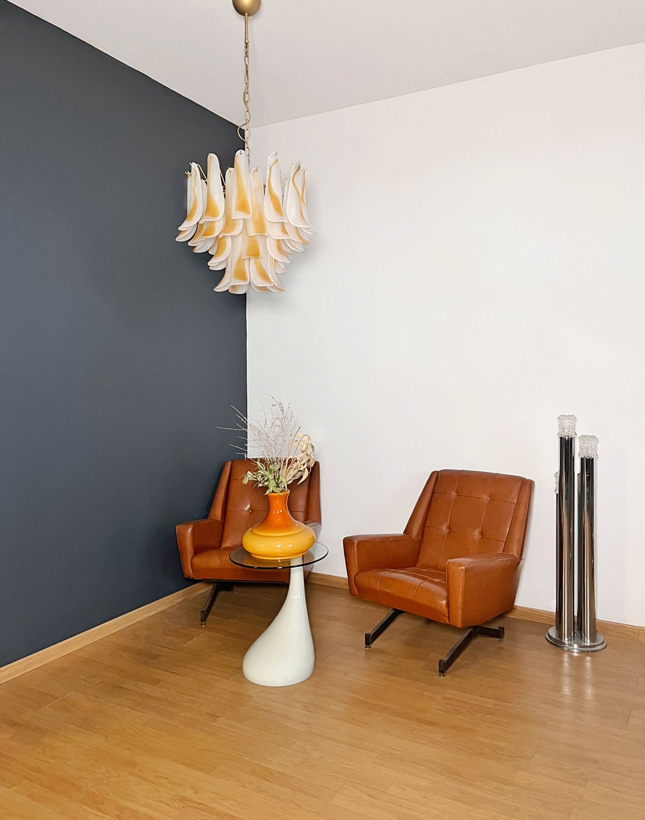 Italian Vintage Murano Chandelier   36 Acid Etched Amber Glass Petals photo vinterior