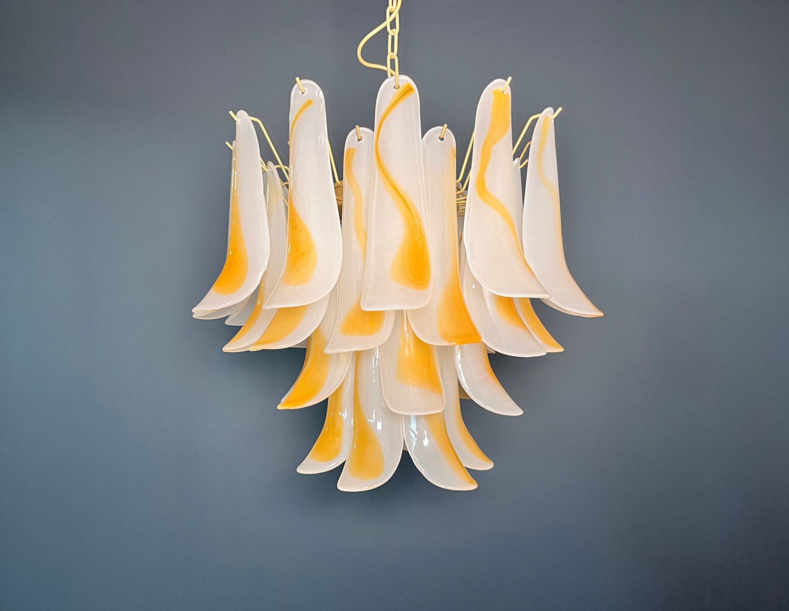 Italian Vintage Murano Chandelier   36 Acid Etched Amber Glass Petals
