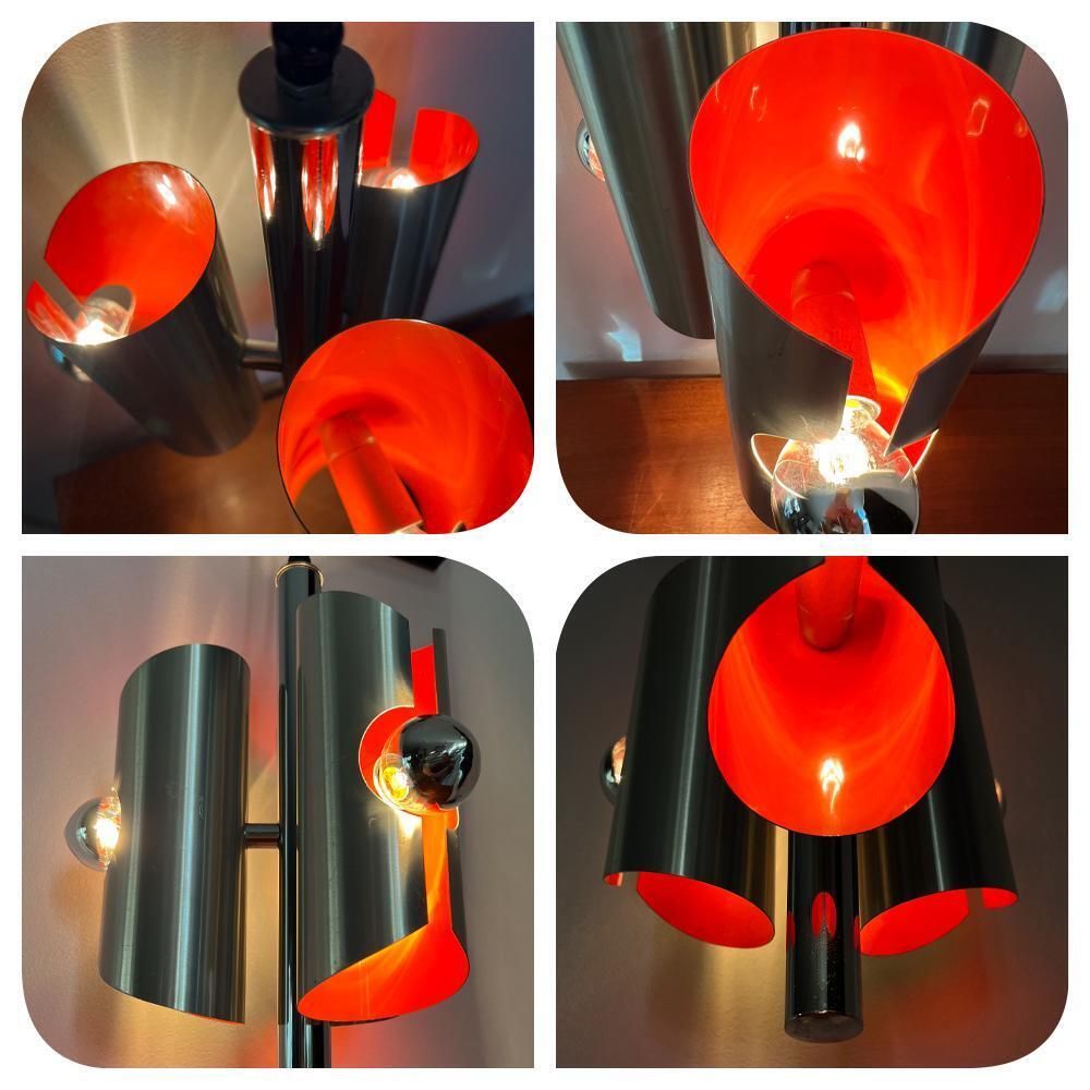 Vintage 60s Polam Pendant Lamp – Mid Century, Space Age – Raak – Lyfa – Karlby – Silver, Orange photo vintage