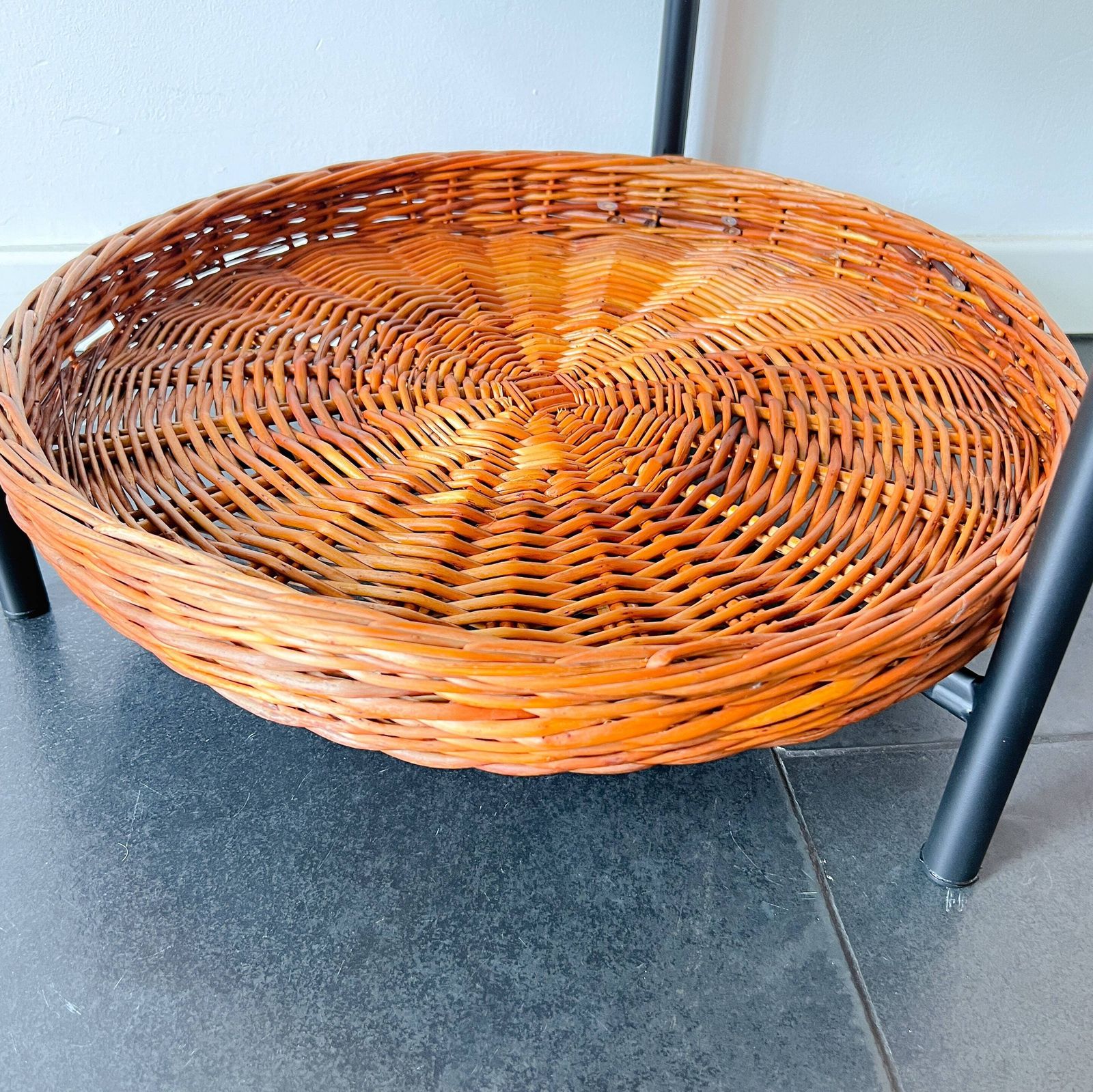 Vintage Coffee Table / Side Table Rohé Noordwolde   Smoked Glass   Wicker Basket   Dutch Design   60s   Mid Century photo vinterior