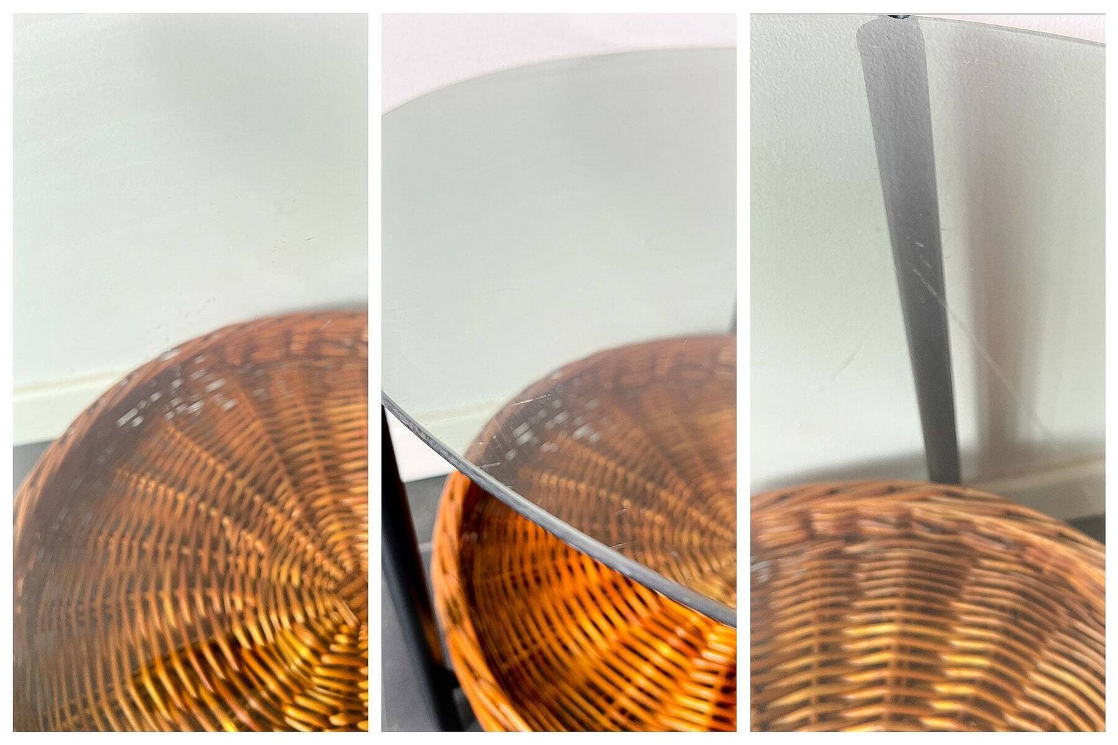 photo for sale Vintage Coffee Table / Side Table Rohé Noordwolde   Smoked Glass   Wicker Basket   Dutch Design   60s   Mid Century