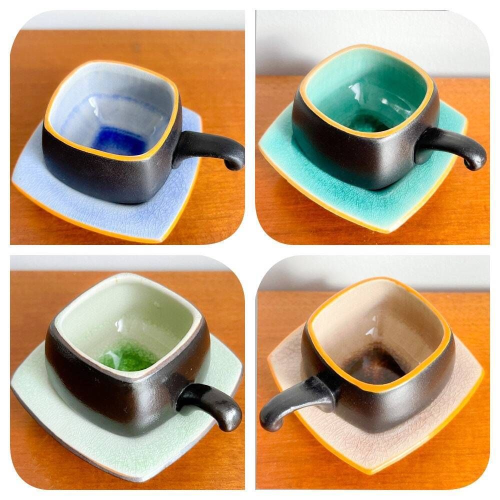 Vintage 16 Delig Koffie /Theeservies, Keramiek Geglazuurd, W.Germany / Fat Lava Stijl photo for sale