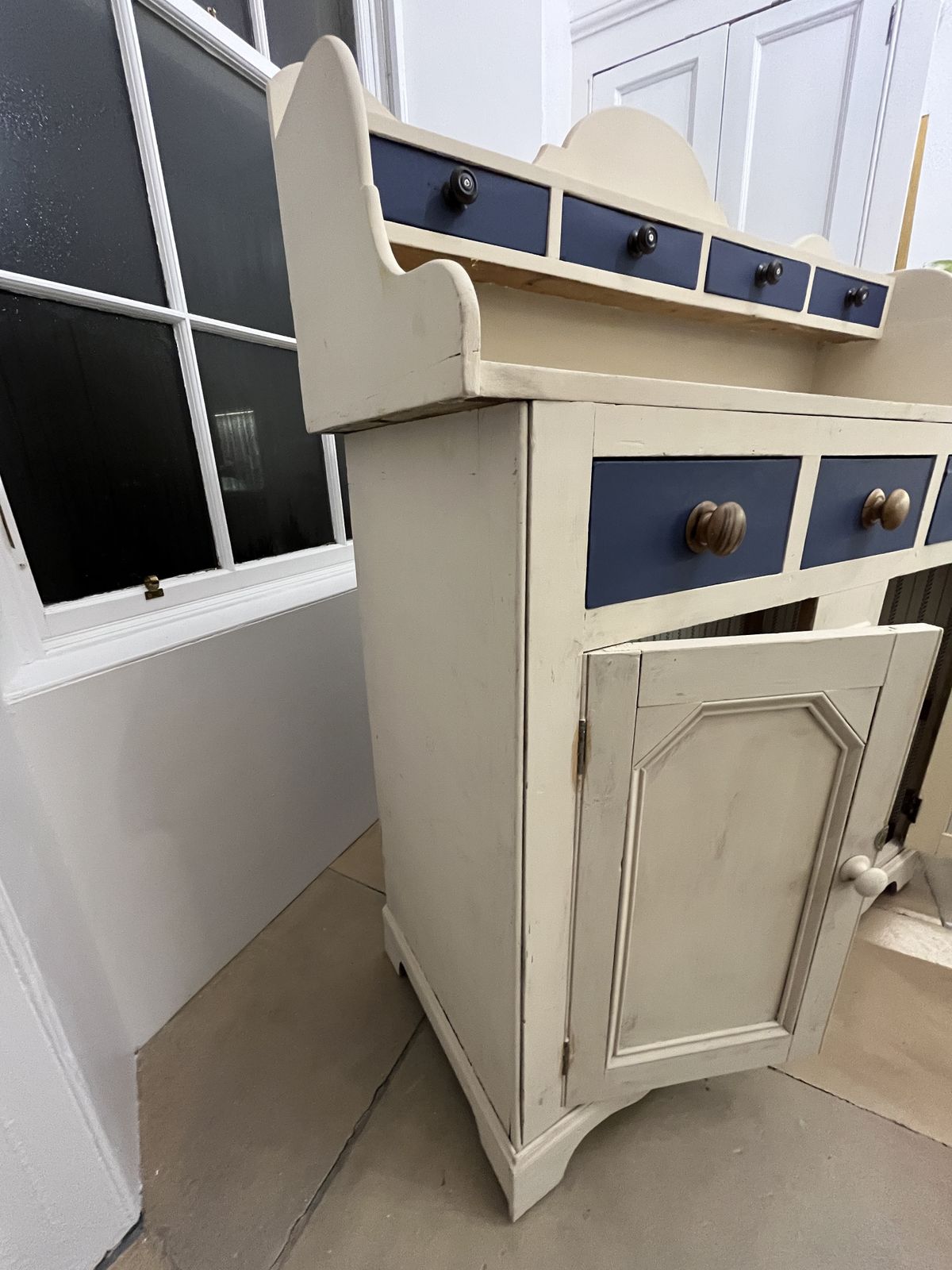 Rare Antique Pine Cupboard, 7 Drawer Dresser, Farrow And Ball Painted photo vinterior