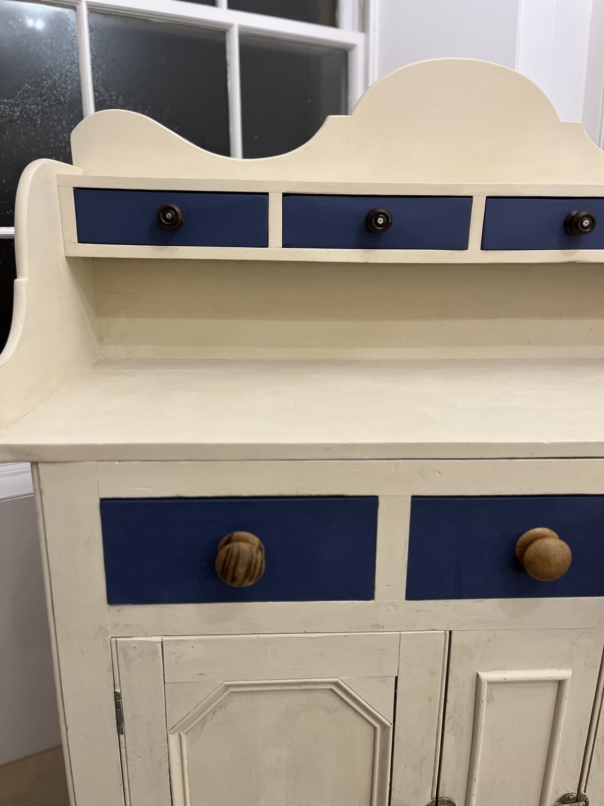 Rare Antique Pine Cupboard, 7 Drawer Dresser, Farrow And Ball Painted photo vintage