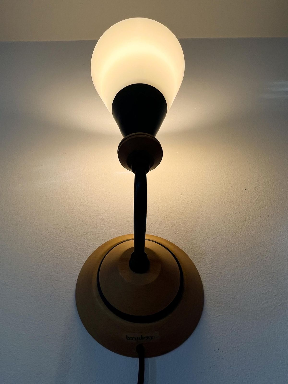 Vintage Bony Design Wandlamp   Hout, Metaal, Opaalkleurig Glas   Dutch Design   Jaren 80   Mcm photo vintage