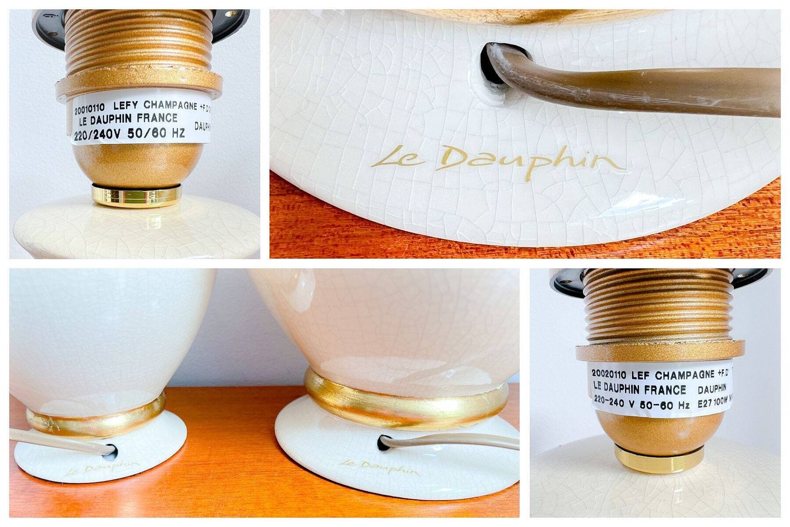 photo furniture Vintage 'Maison Le Dauphin' – Set Of 2 Table Lamps – Ceramic Crackle Ivory / Gold – French Design