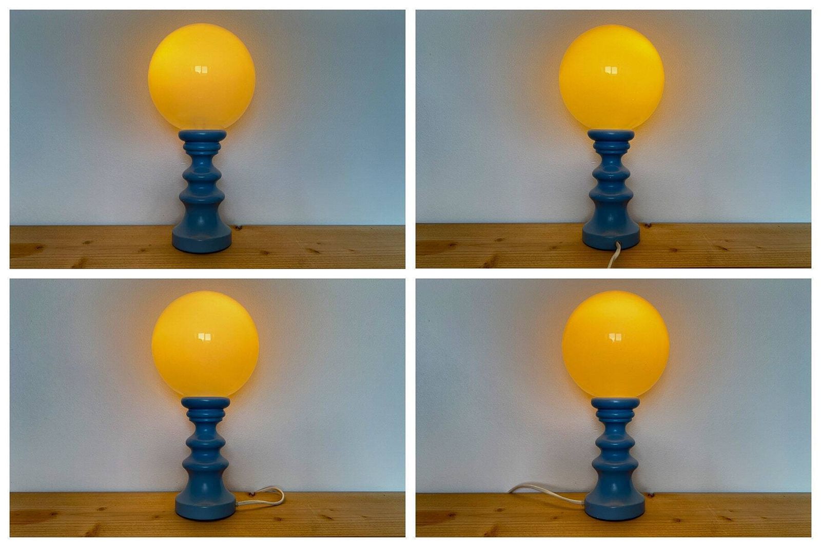 Unique Light Blue Vintage Table Lamp   Cari Zalloni Style   Wood, Glass   Mid Century photo vinterior