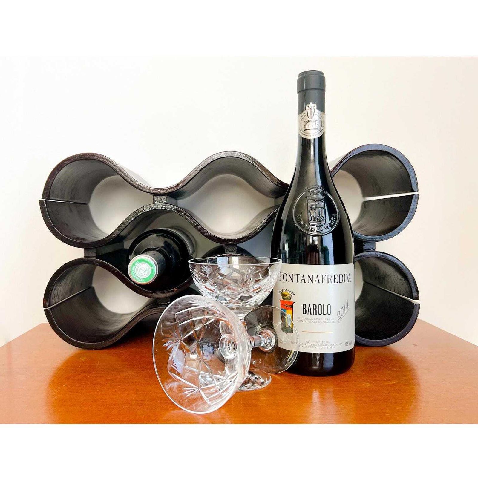 Vintage Wavy Plywood Wine Rack   1970s   Scandinavian Design   Mcm