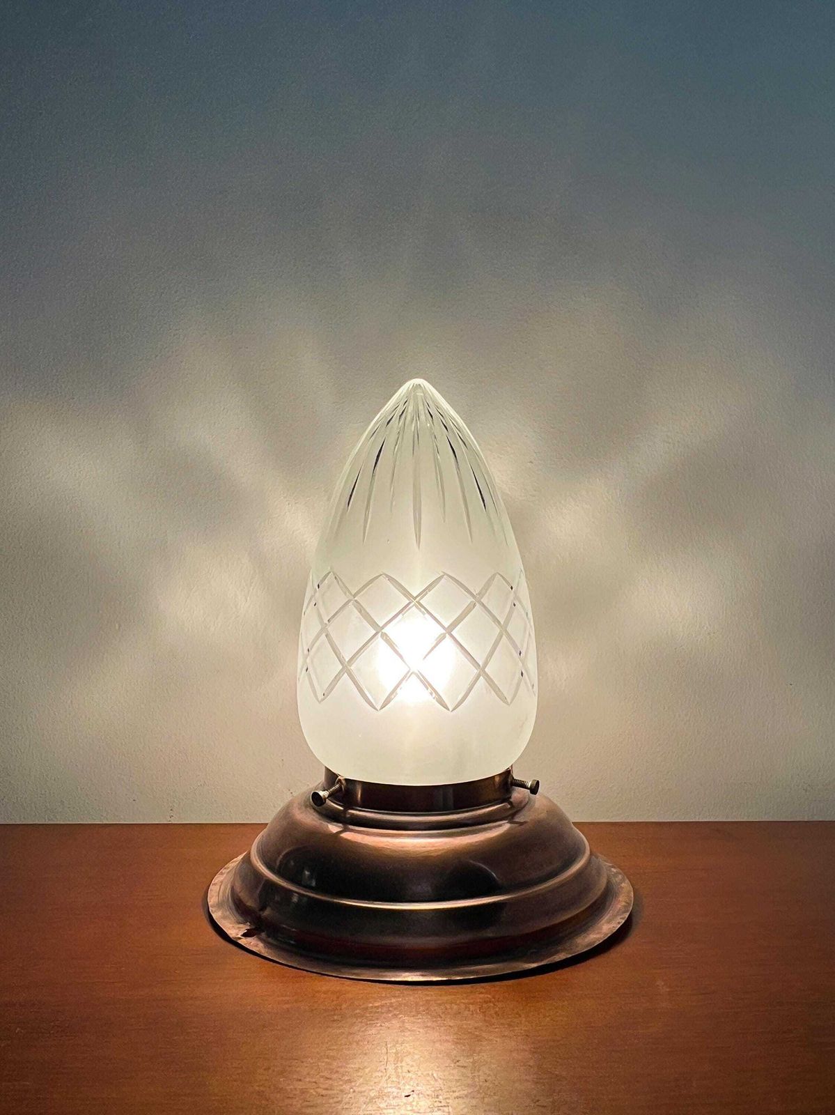 Antique / Vintage Ceiling Lamp   Copper, Crystal Glass   1930s   Art Deco   Jugenstil