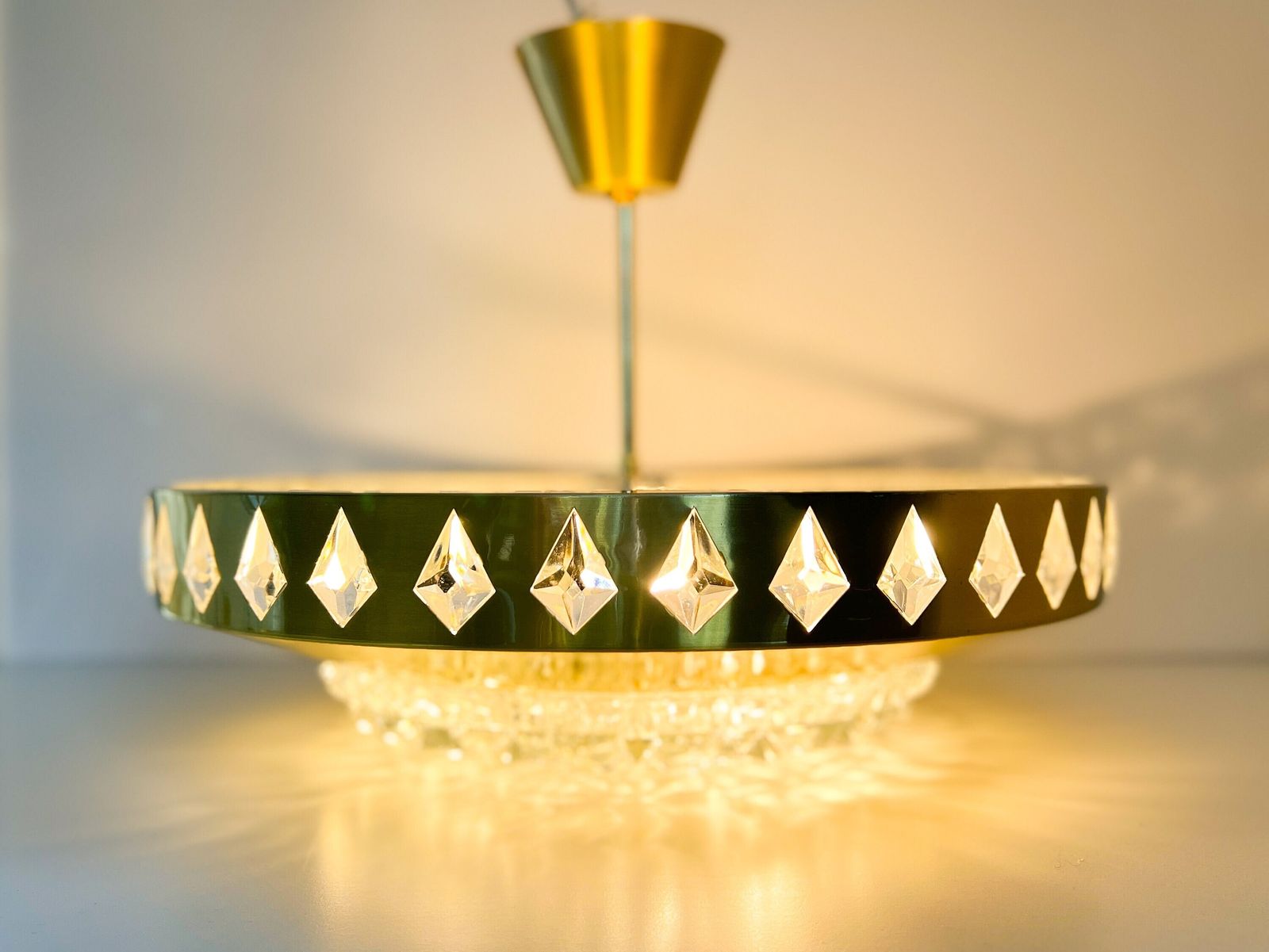 Vintage Hanglamp – Vitrika / Orrefors – Scandinavisch Design – Messing, Kristal – Jaren 60/70 photo vintage