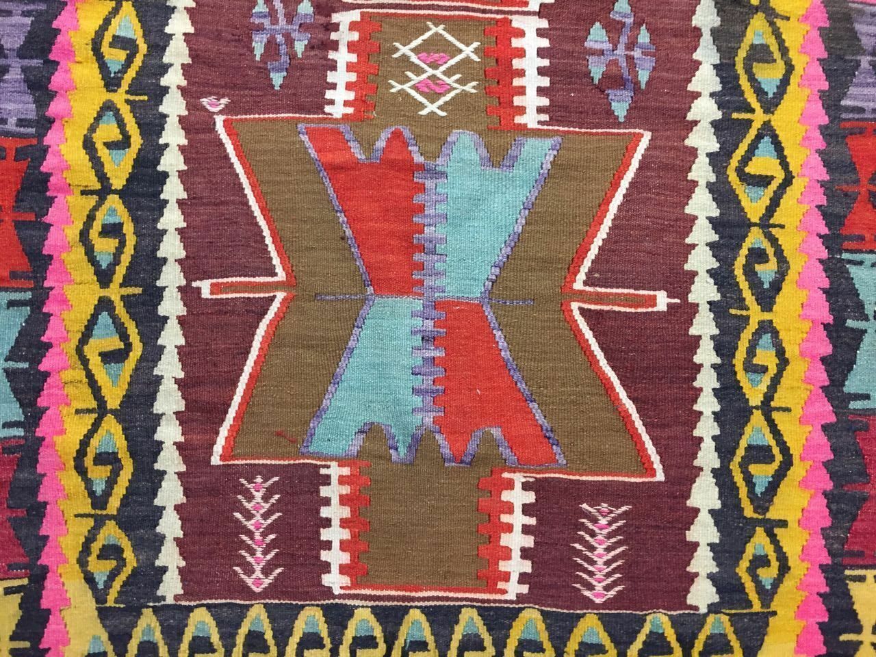 Colourful Old Turkish Kilim Rug 195x109cm Shabby Vintage Antique Kelim photo Textiles