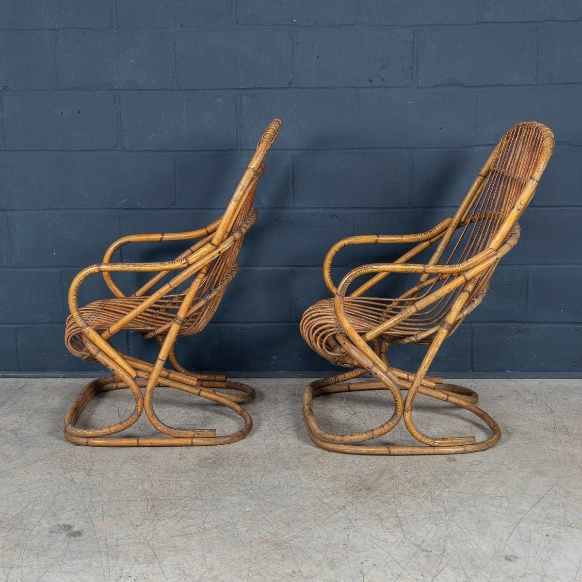 20th Century Italian Pair Of Wicker Armchairs By Tito Agnoli C.1960 photo Furniture