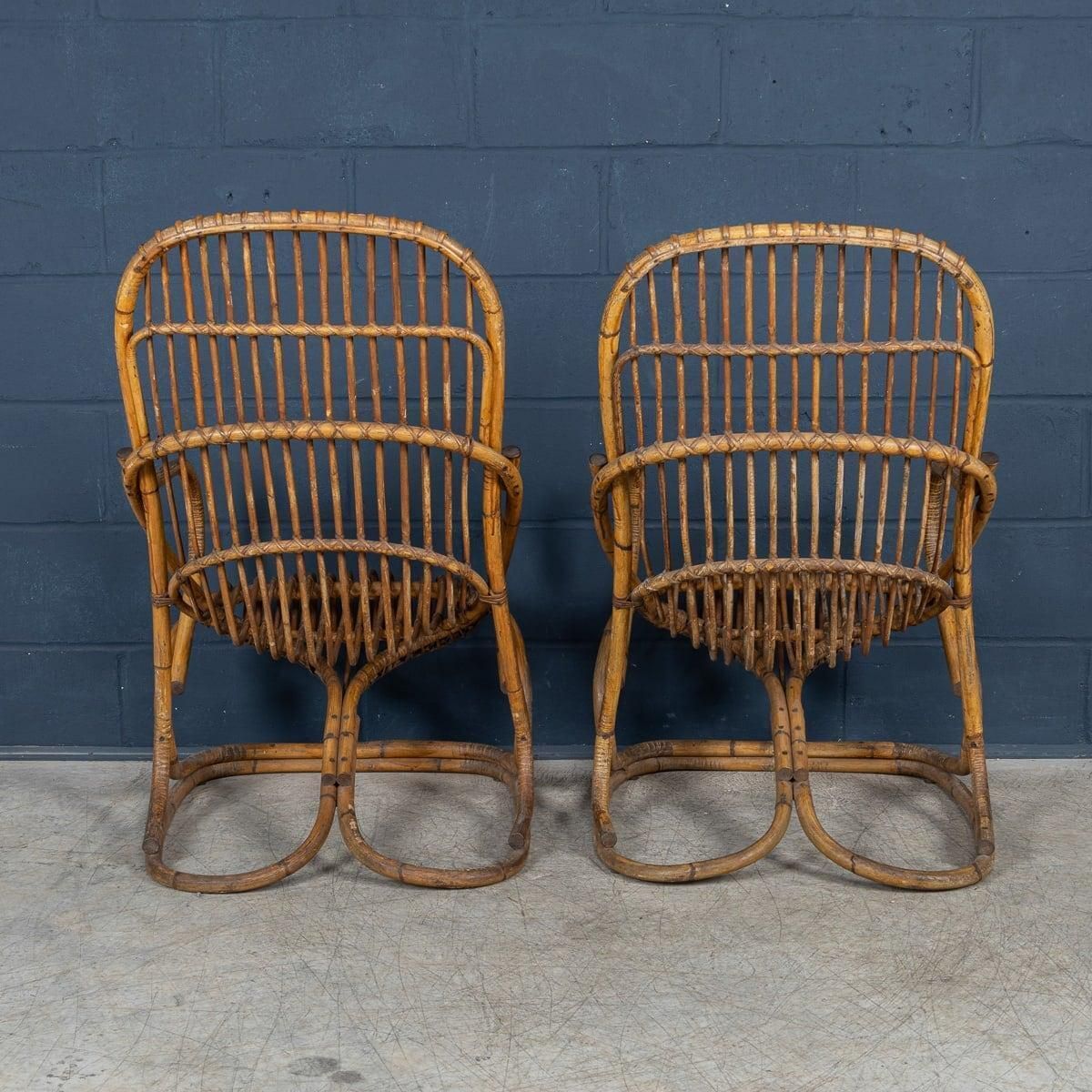 20th Century Italian Pair Of Wicker Armchairs By Tito Agnoli C.1960 photo vinterior