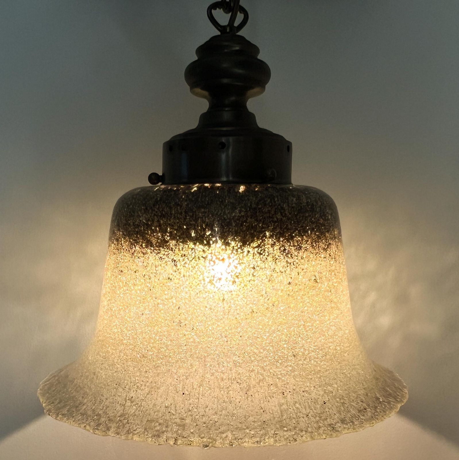 Vintage Peill+Putzler Pendant Lamp – Brass, Hand Blown Glass – 70s – Germany – Murano – Daylily – Mushroom photo Lighting