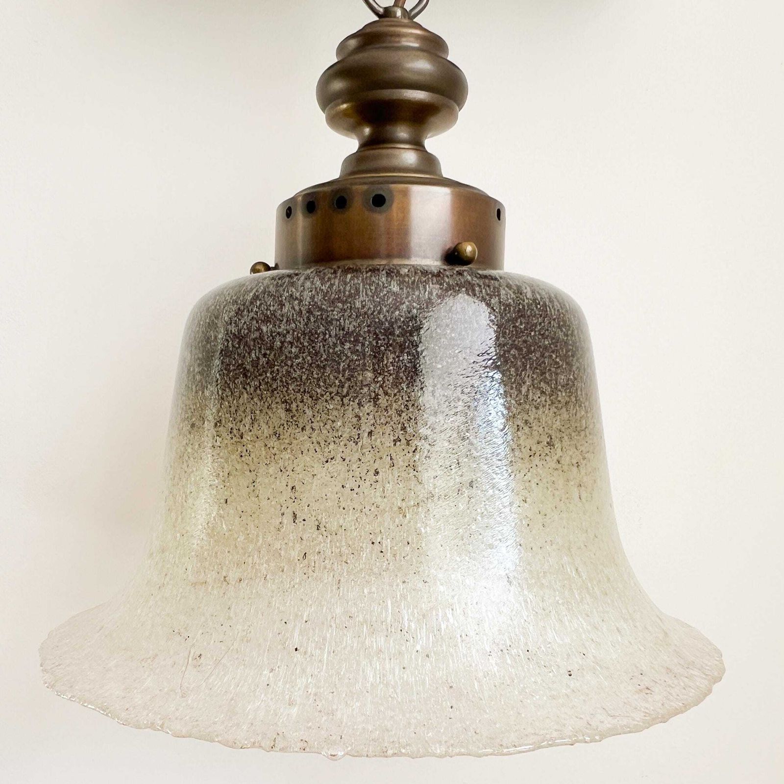 Vintage Peill+Putzler Pendant Lamp – Brass, Hand Blown Glass – 70s – Germany – Murano – Daylily – Mushroom photo 321.0
