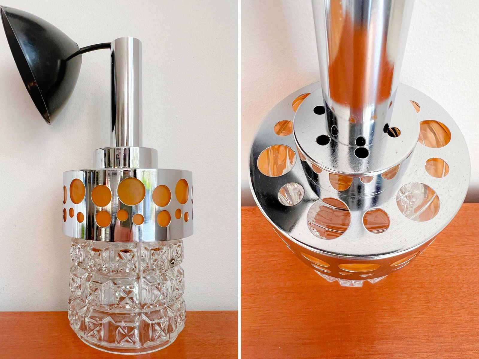 photo for sale Vintage Ceiling Lamp / Pendant   Cut Glass, Chrome   Raak Amsterdam   60/70s   Mid Century   Space Age