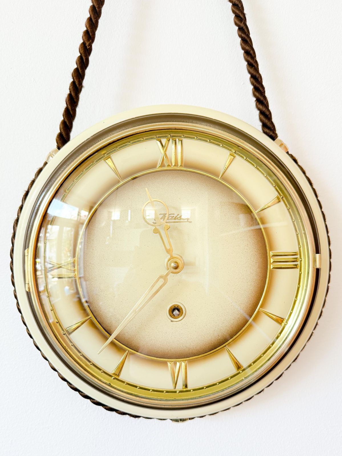 Vintage Kaiser Wall Clock   Brass, Glass   Convex Glass   German Design   Mid Century   Kienzle   Hermle   Fhs   Maritime   Nautical photo furniture