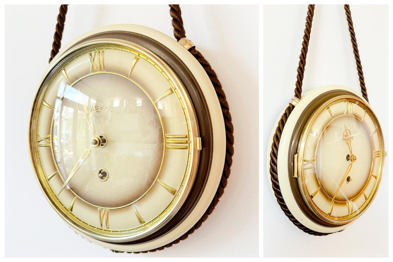 Vintage Kaiser Wandklok   Messing, Glas   Bolle Glasplaat   Duits Design   Mid Century   Kienzle   Hermle   Fhs   Maritiem   Nautisch photo buy