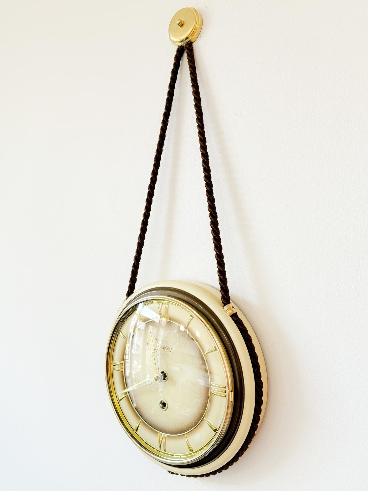 Vintage Kaiser Wandklok   Messing, Glas   Bolle Glasplaat   Duits Design   Mid Century   Kienzle   Hermle   Fhs   Maritiem   Nautisch photo vintage
