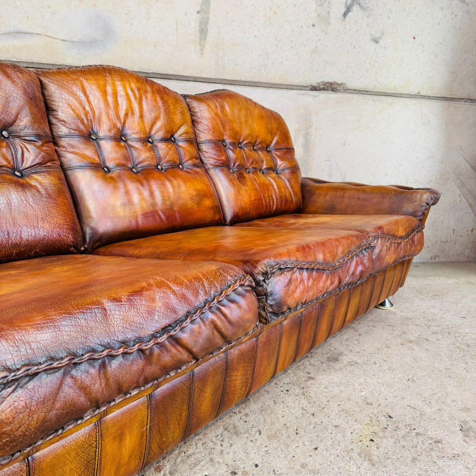 photo for sale 1970s Danish Rustic Tan Leather 3 Seater Sofa – Full Grain Buffalo #A597