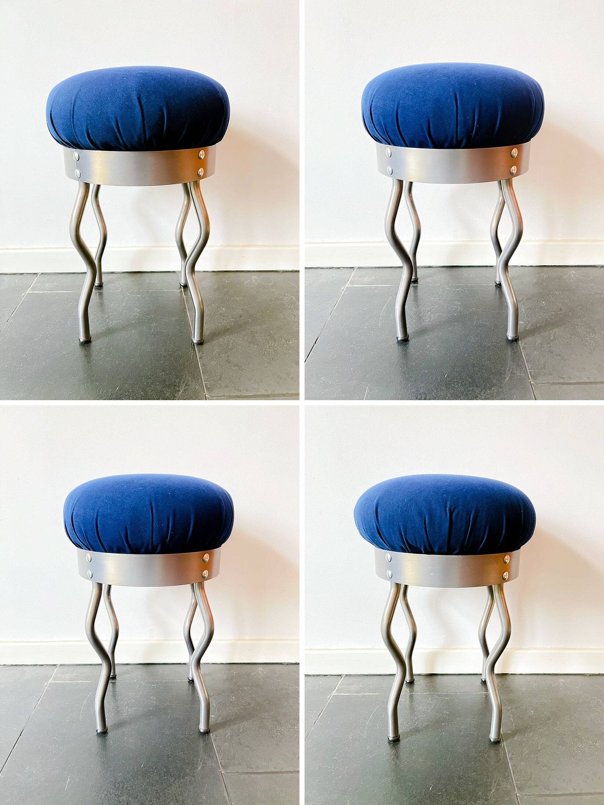 Vintage Ikea Kruk 'Uri', Ontworpen Door Per Ivar Ledang – 1995 – Grijs, Blauw – Memphis Milano Stijl photo furniture