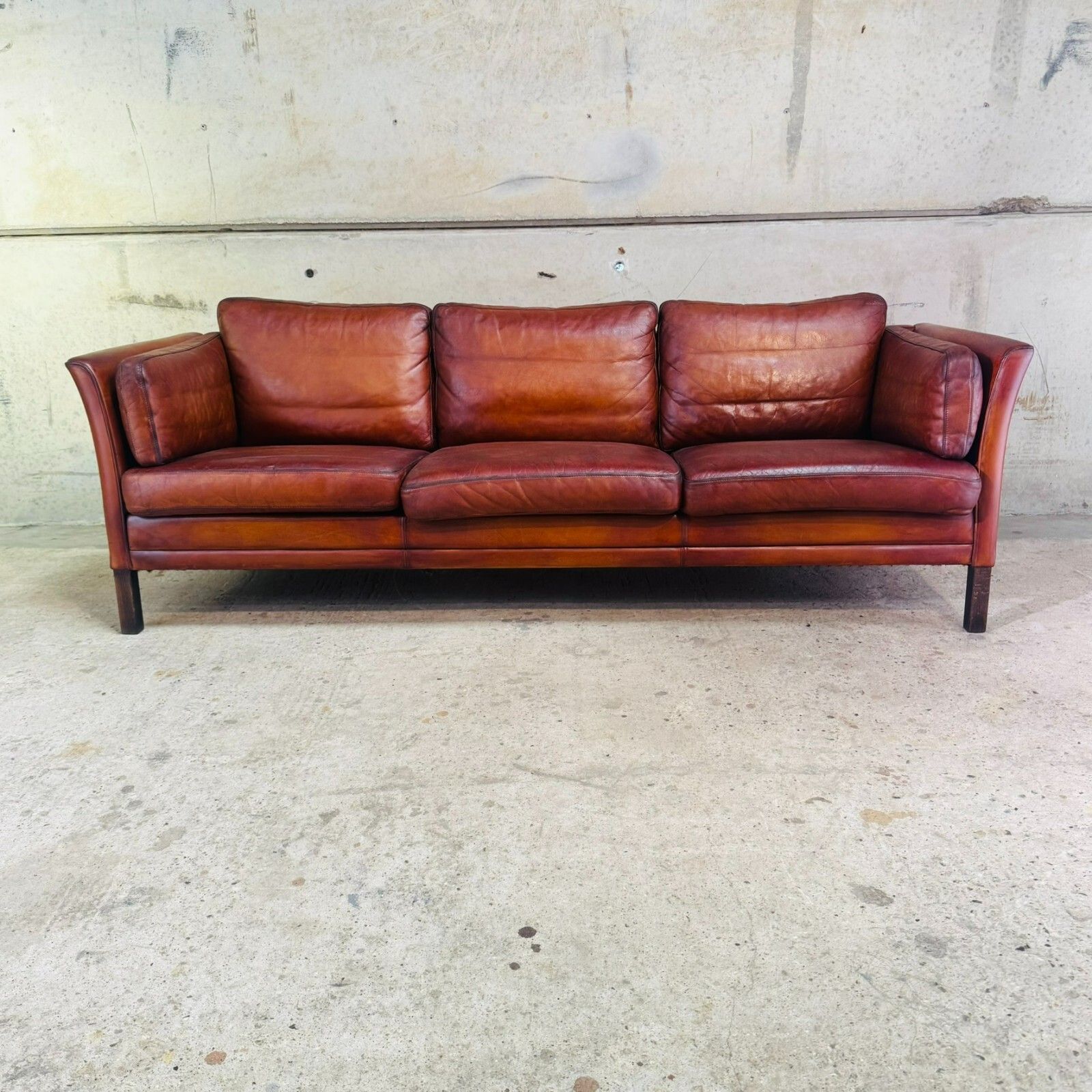Danish 1970s Cognac Leather Three Seater Sofa By Mogens Hansen #A605