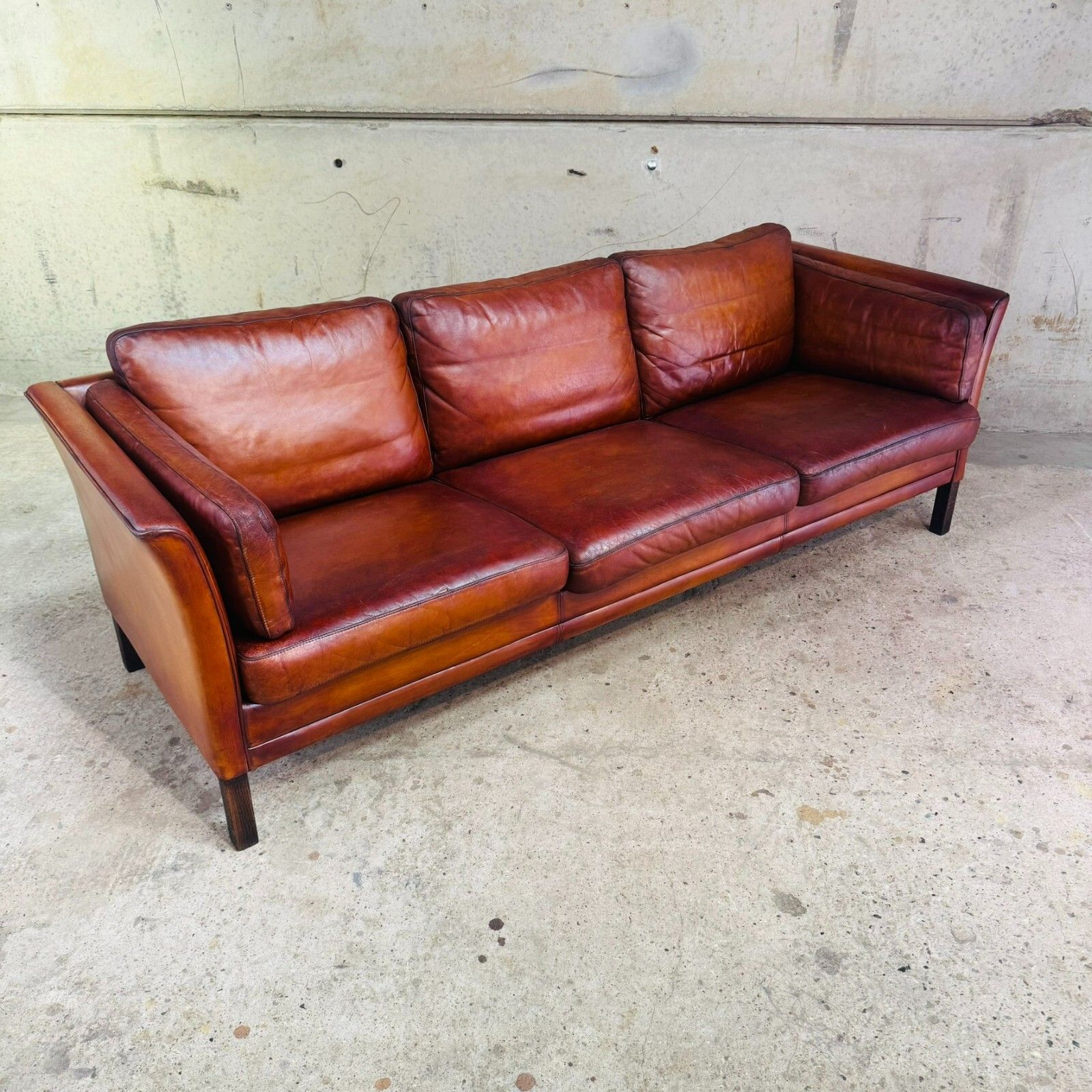 Danish 1970s Cognac Leather Three Seater Sofa By Mogens Hansen #A605 photo vinterior