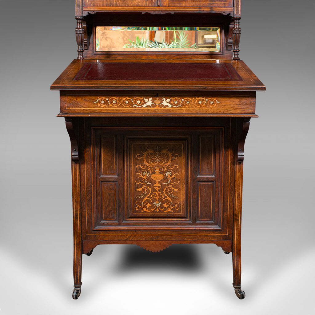 Furniture Antique Tall Davenport, English, Walnut, Bureau Cabinet, Victorian, Circa 1860 photo
